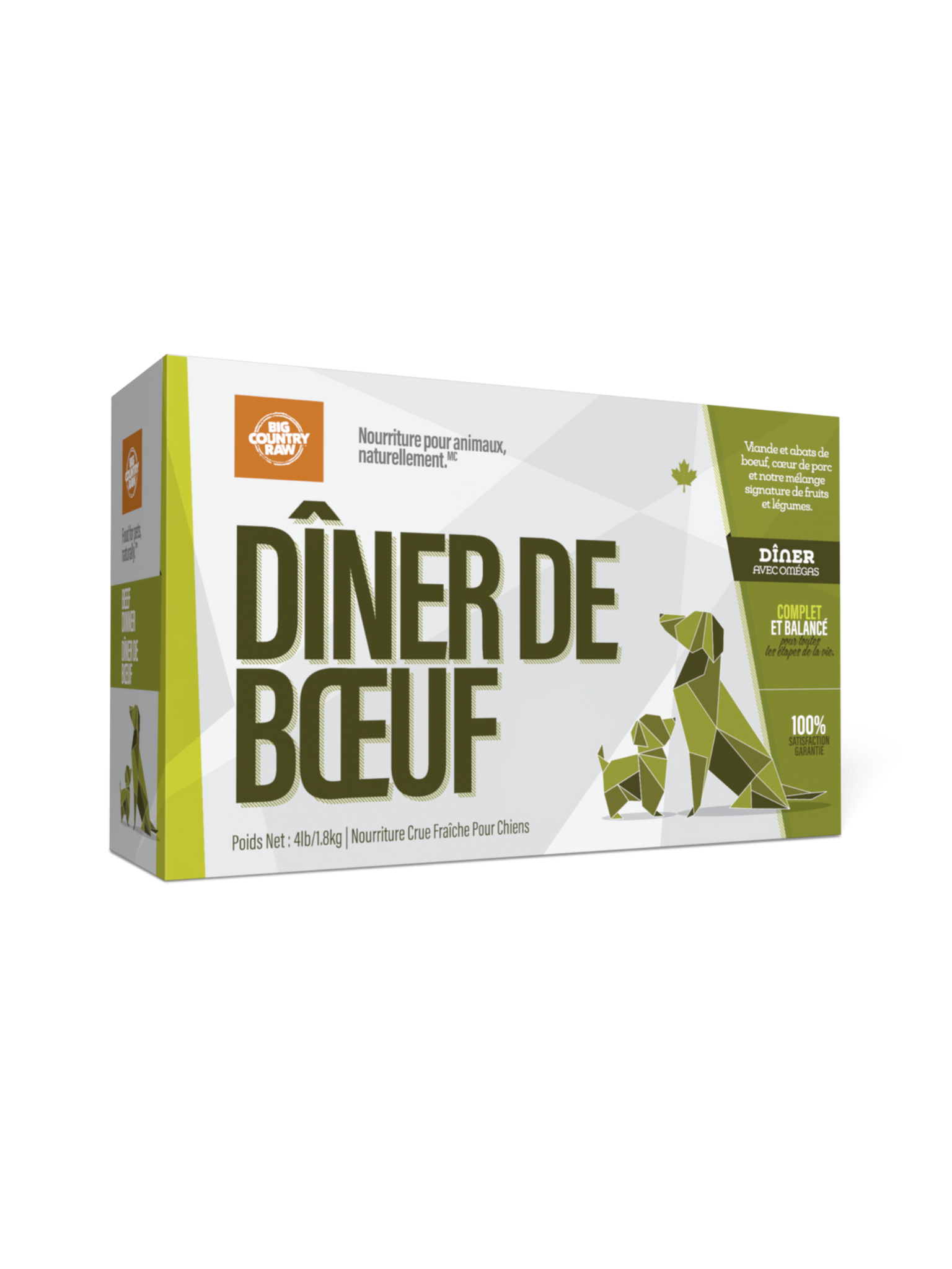 BIG COUNTRY RAW - Dîner de boeuf 4 lbs. Bêtes Gourmandes, boutique spécialisée alimentation, éducation et sports pour chiens à Québec.