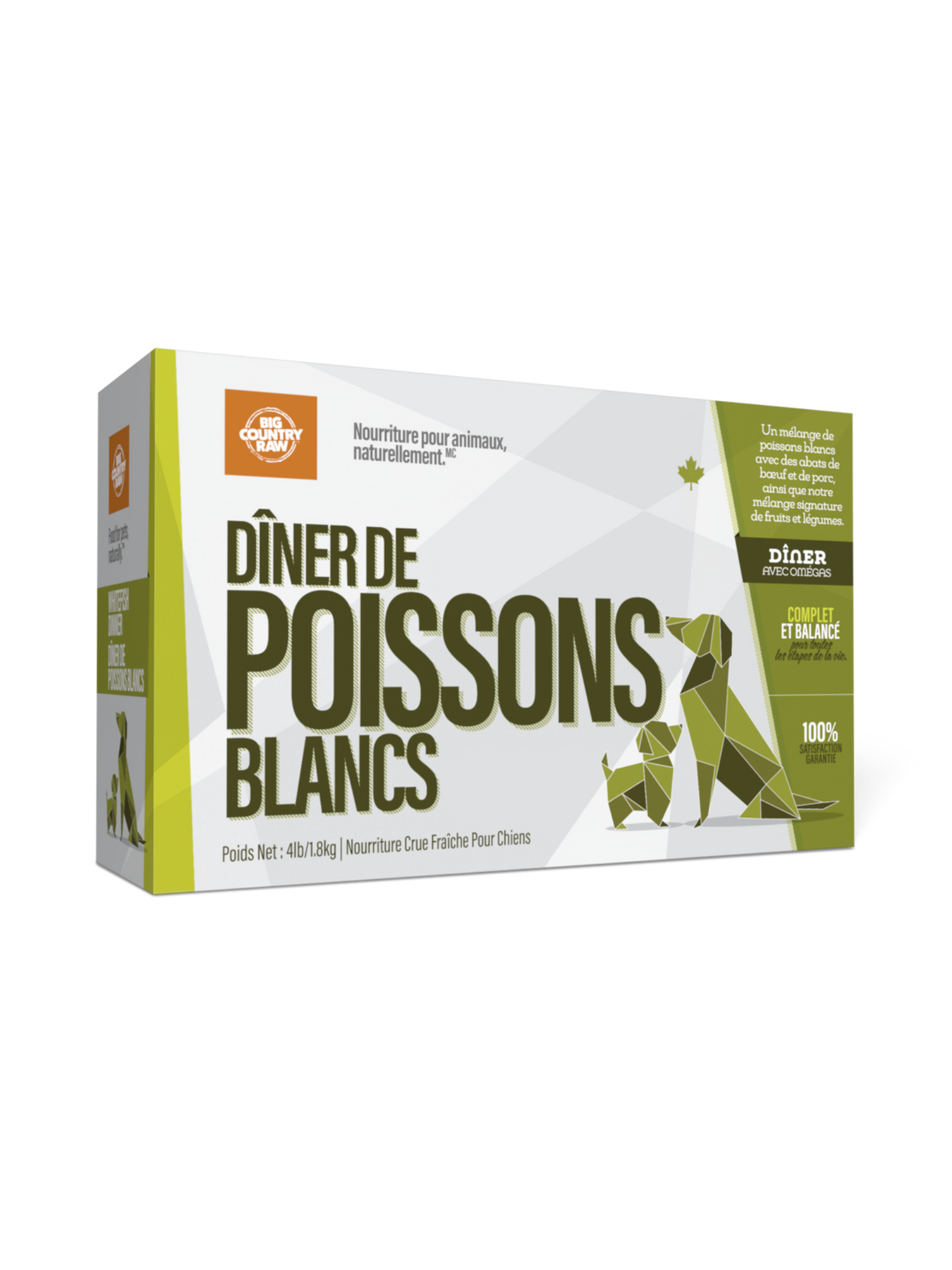 BIG COUNTRY RAW - Dîner de poisson blanc 4lbs. Bêtes Gourmandes, boutique spécialisée alimentation, éducation et sports pour chiens à Québec.