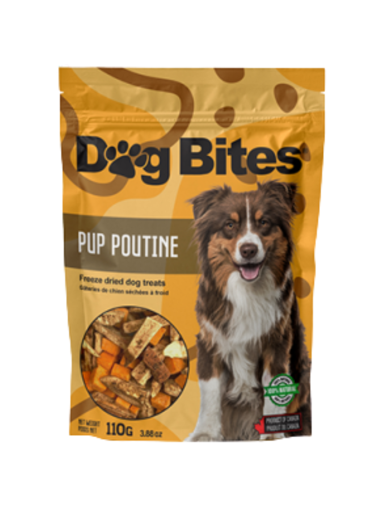DOGBITES - Pup poutine. Bêtes Gourmandes, boutique spécialisée alimentation, éducation et sports pour chiens à Québec.