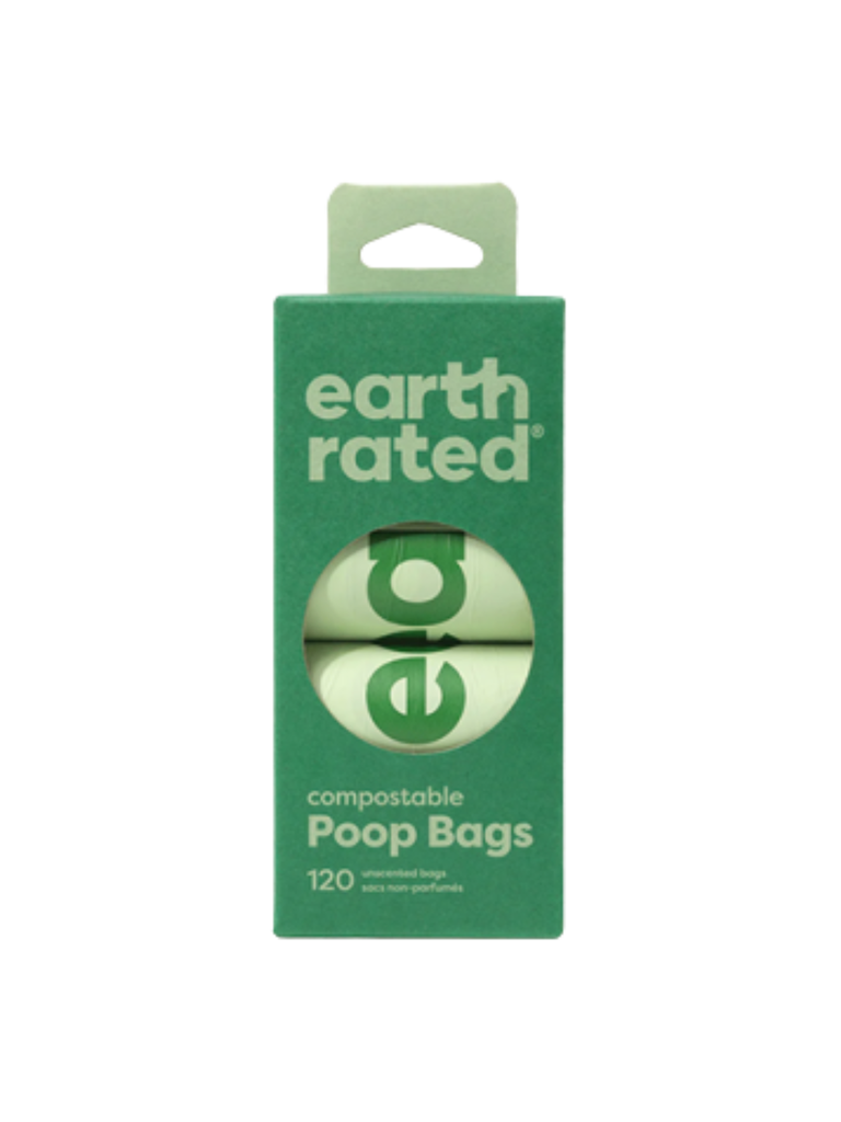 EARTH RATED - 8 rouleaux de sacs compostables (120 sacs). Bêtes Gourmandes, boutique spécialisée alimentation, éducation et sports pour chiens à Québec.