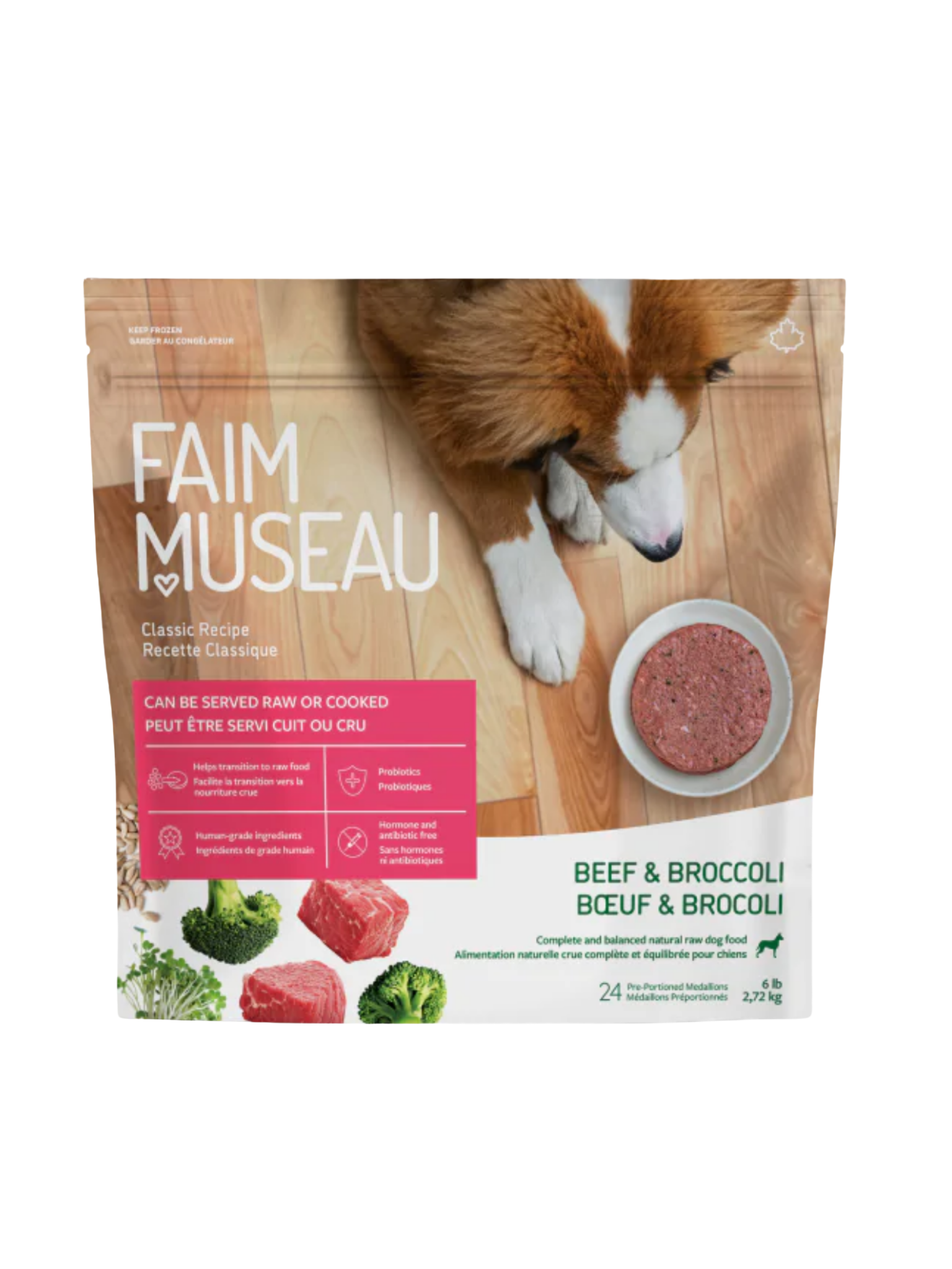 FAIM MUSEAU - Boeuf et brocoli. Recette pouvant être cuite. Boutique Bêtes Gourmandes, Ville de Québec.