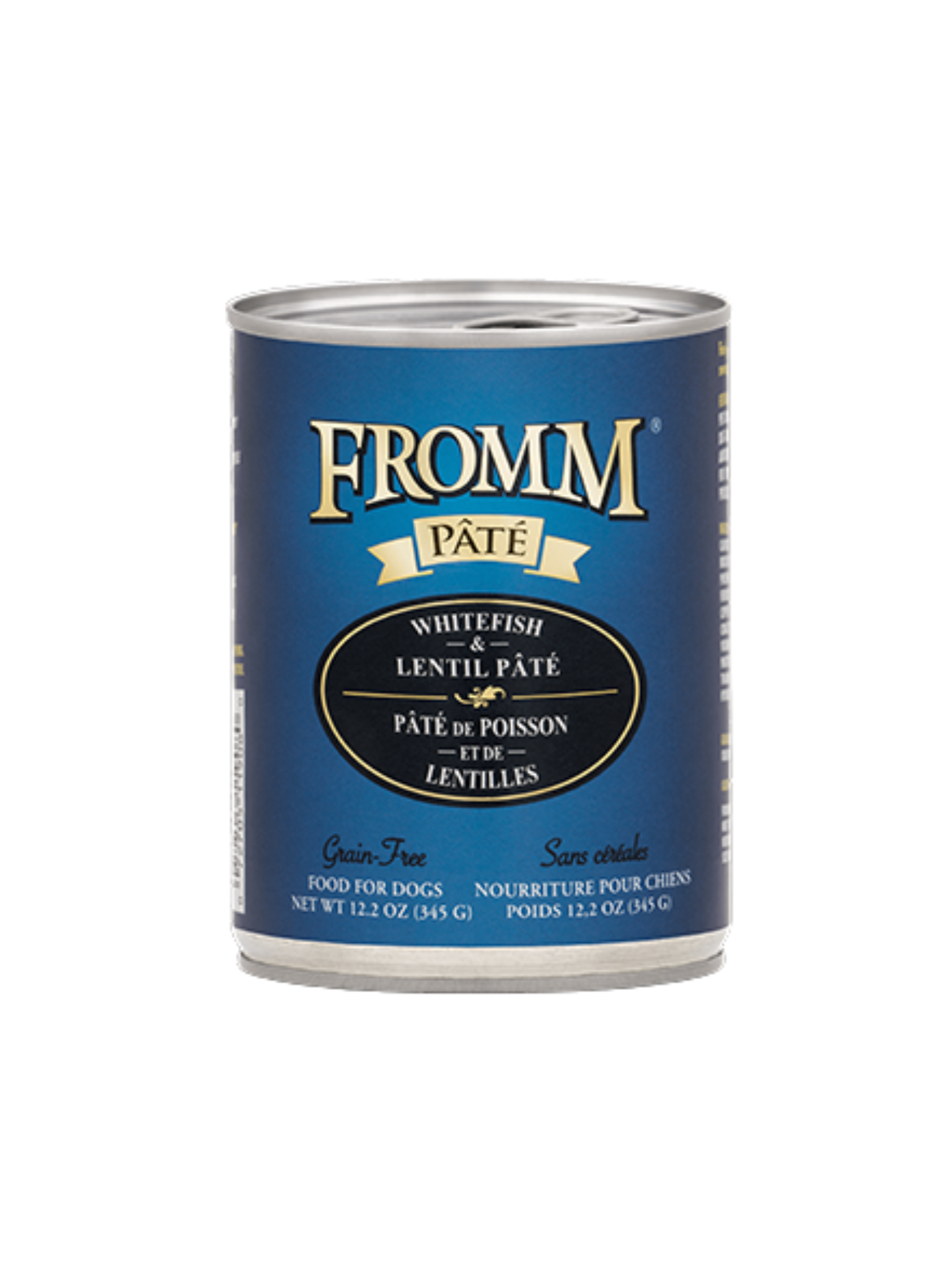FROMM - Pâté de poisson blanc et lentilles 345 g. Bêtes Gourmandes, boutique spécialisée alimentation, éducation et sports pour chien à Québec.


