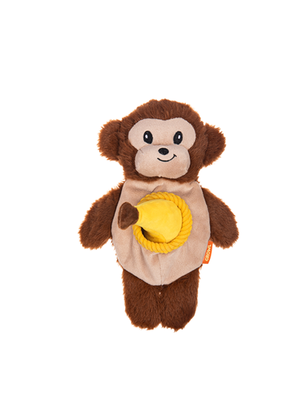 GROWL - Peluche singe snackerz. Bêtes Gourmandes, boutique spécialisée alimentation, éducation et sports pour chiens à Québec.