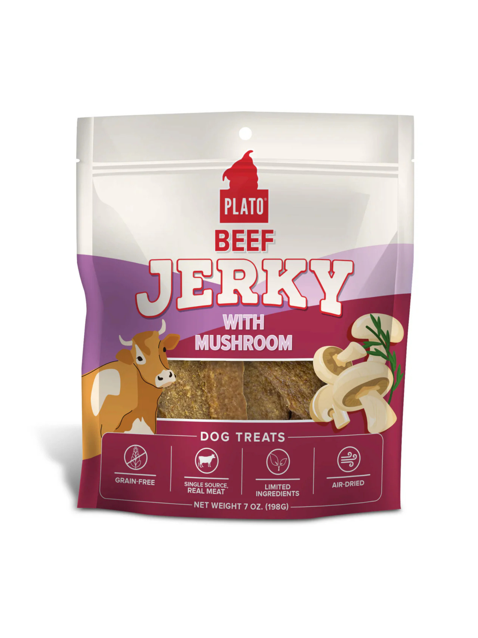 PLATO - Jerky boeuf & champignon. Bêtes Gourmandes, boutique spécialisée alimentation, éducation et sports pour chiens à Québec.