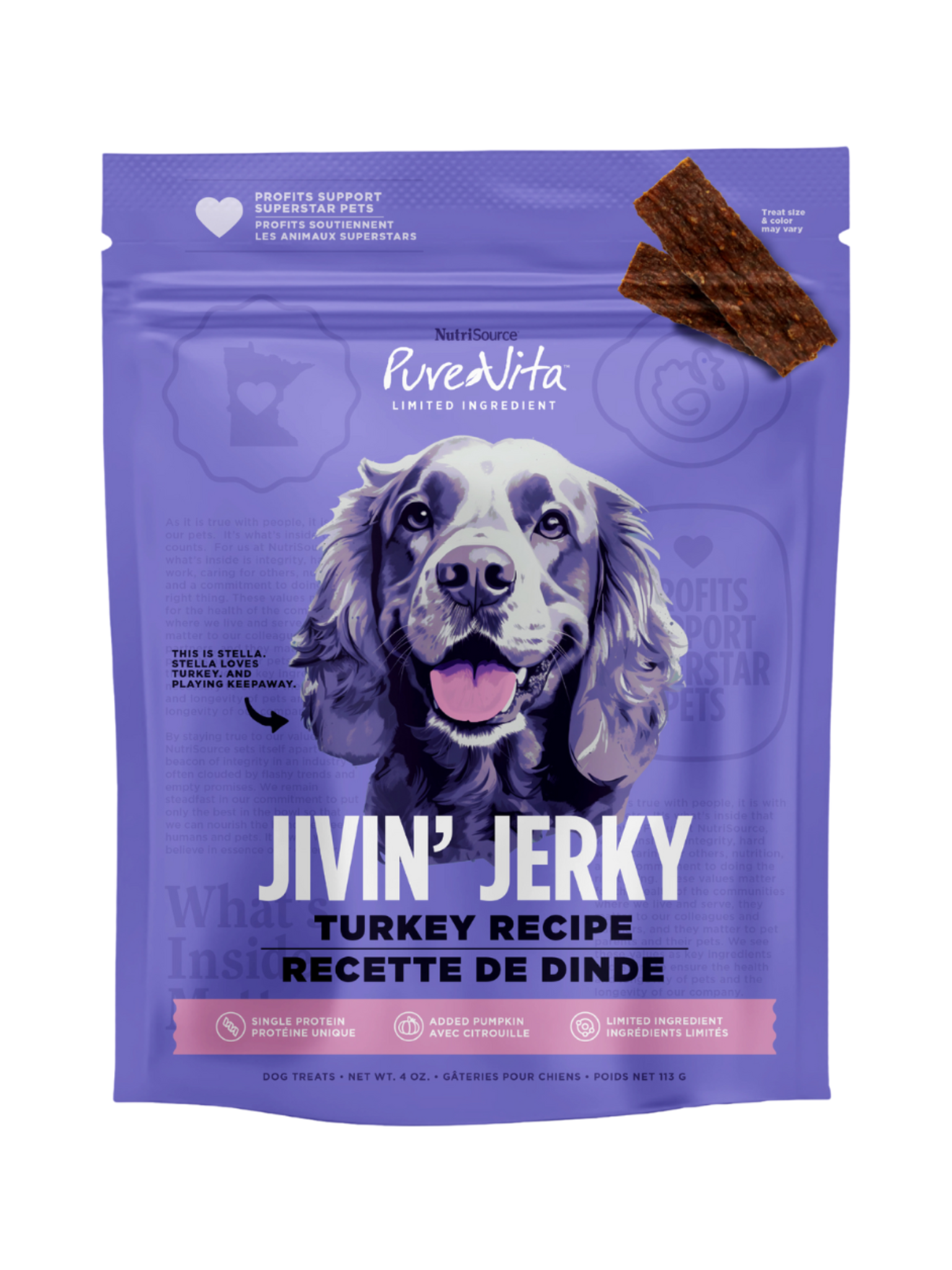 NUTRISOURCE - Jerky purevita dinde. Bêtes Gourmandes, boutique spécialisée alimentation, éducation et sports pour chiens à Québec.