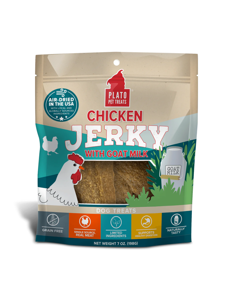 PLATO - Jerky poulet & lait de chèvre. Bêtes Gourmandes, boutique spécialisée alimentation, éducation et sports pour chiens à Québec.
