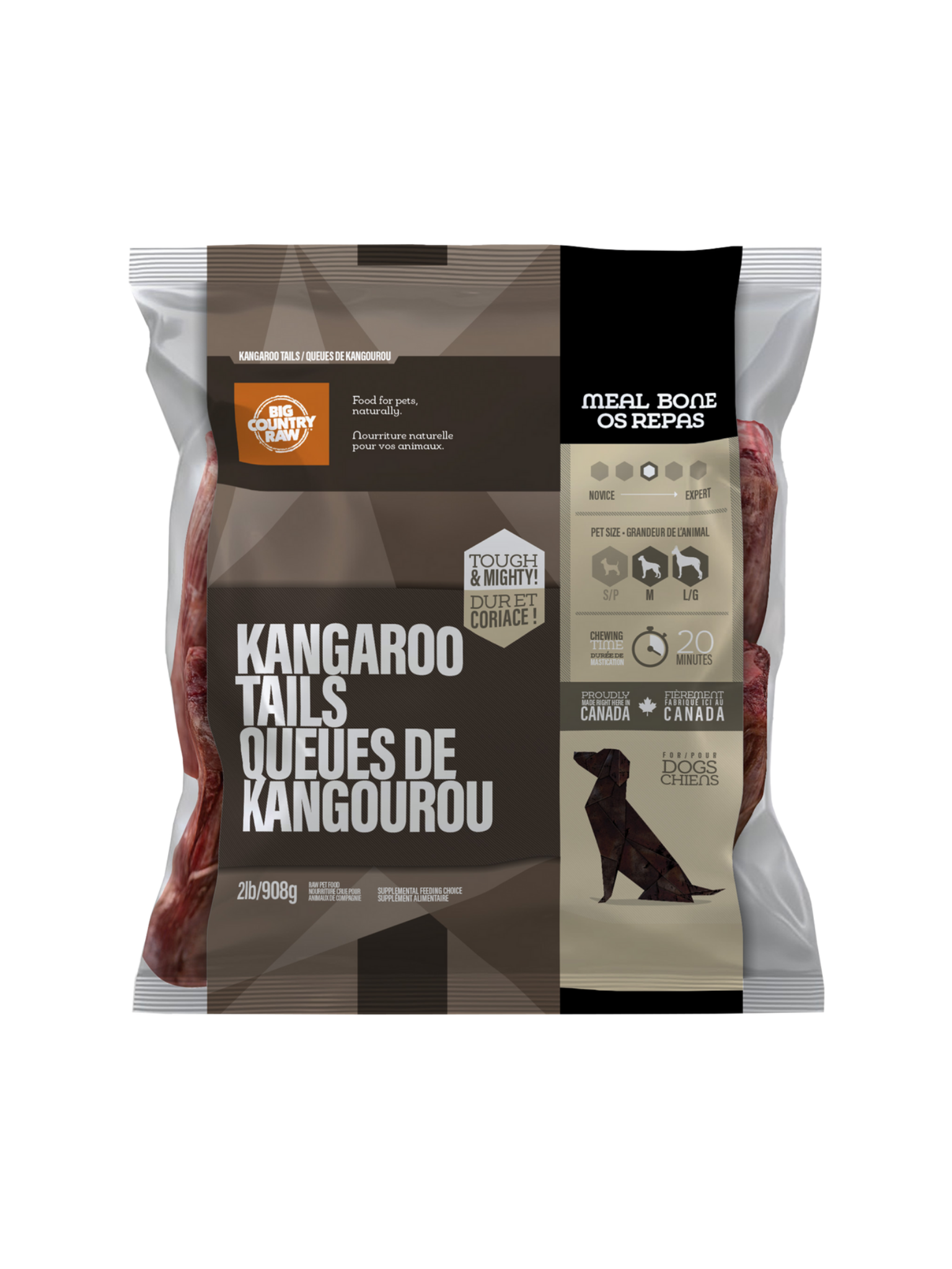 BIG COUNTRY RAW - Queue de kangourou 2 lbs. Bêtes Gourmandes, boutique spécialisée alimentation, éducation et sports pour chiens à Québec.