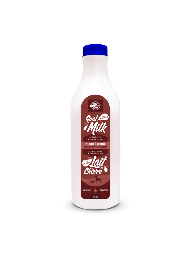 BIG COUNTRY RAW - Lait de chèvre vitalité (rouge) 975 ml. Bêtes Gourmandes, boutique spécialisée alimentation, éducation et sports pour chiens à Québec.