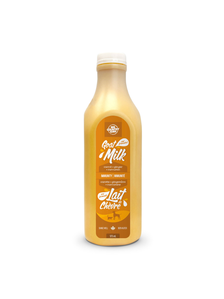 BIG COUNTRY RAW - Lait de chèvre immunité (orange) 975 ml. Bêtes Gourmandes, boutique spécialisée alimentation, éducation et sports pour chiens à Québec.