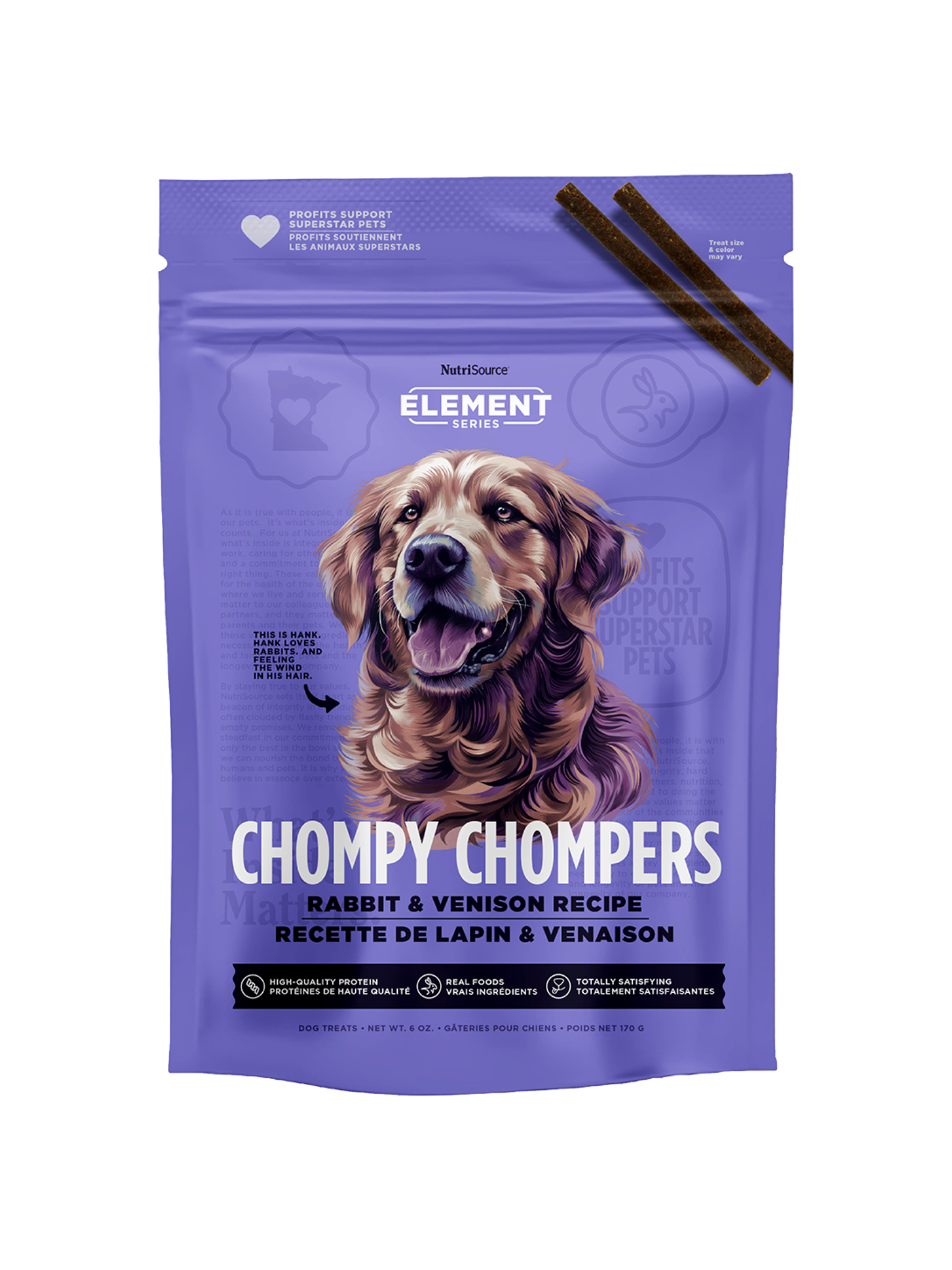 NUTRISOURCE - Chompy chompers lapin & venaison. Bêtes Gourmandes, boutique spécialisée alimentation, éducation et sports pour chiens à Québec.