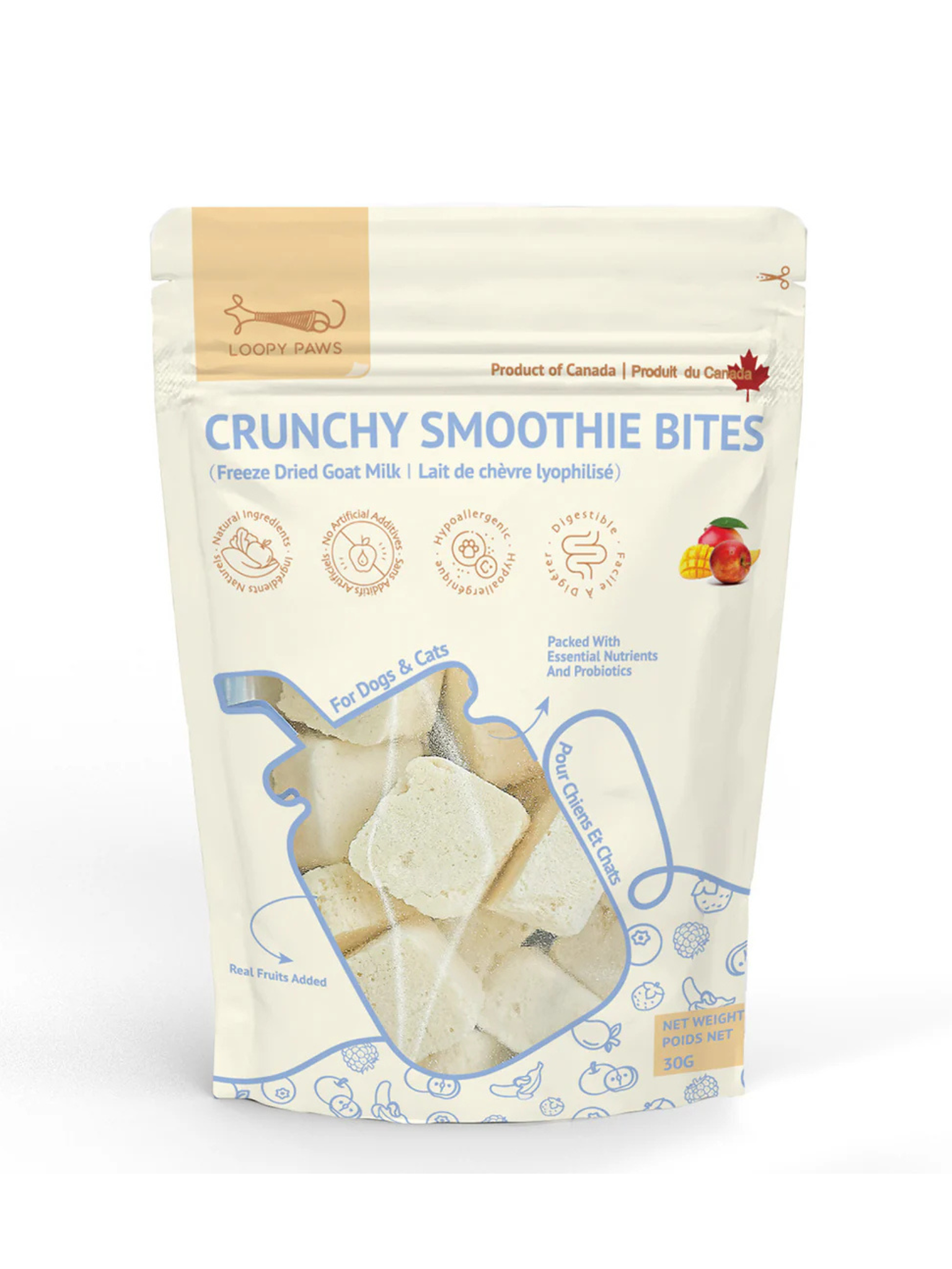 LOOPY PAWS - Gâteries lyophilisées smoothie bites mangue & pomme 30g