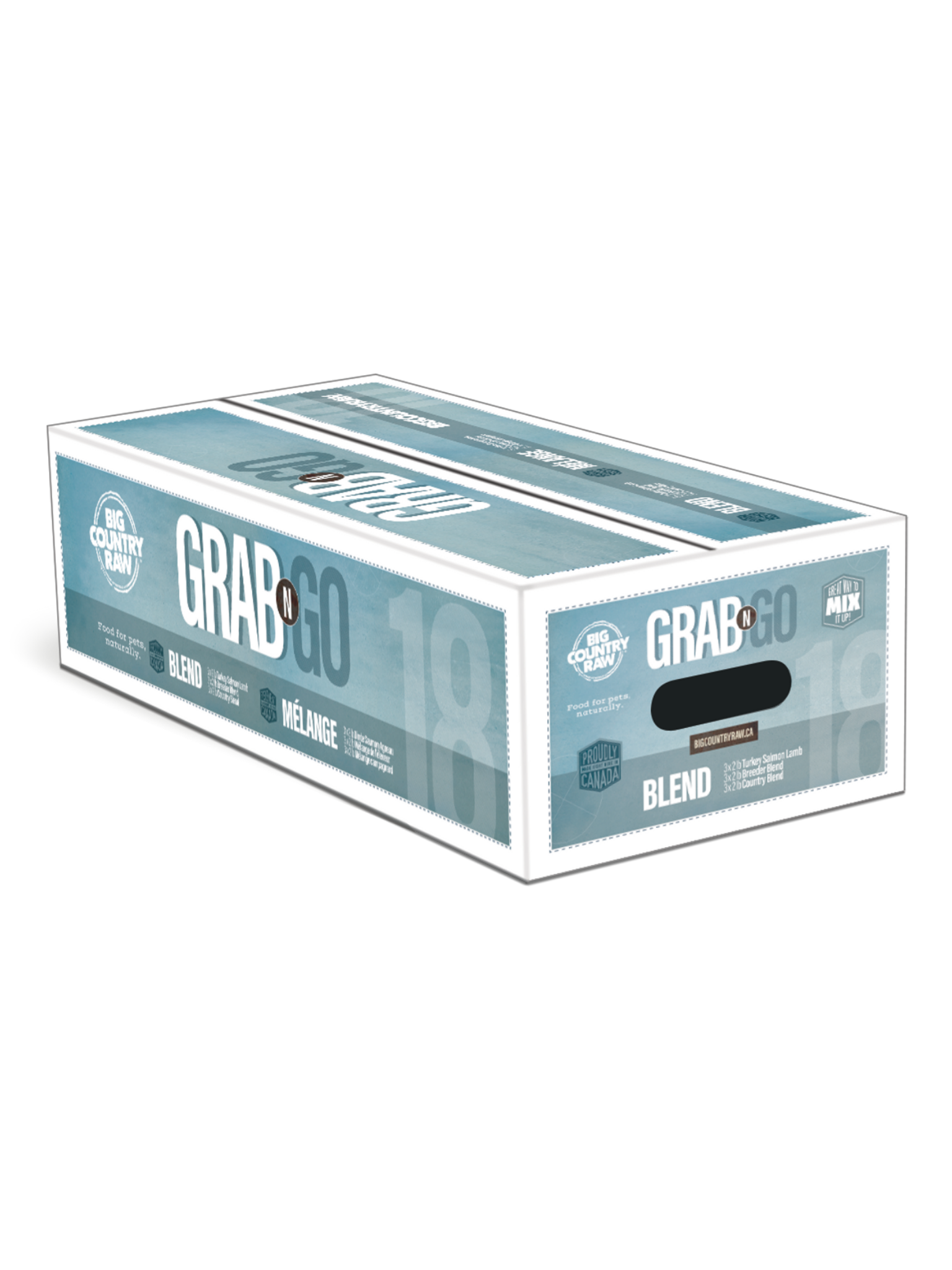 BIG COUNTRY RAW - Grab N Go mélange 18lbs. Bêtes Gourmandes, boutique spécialisée alimentation, éducation et sports pour chiens à Québec.