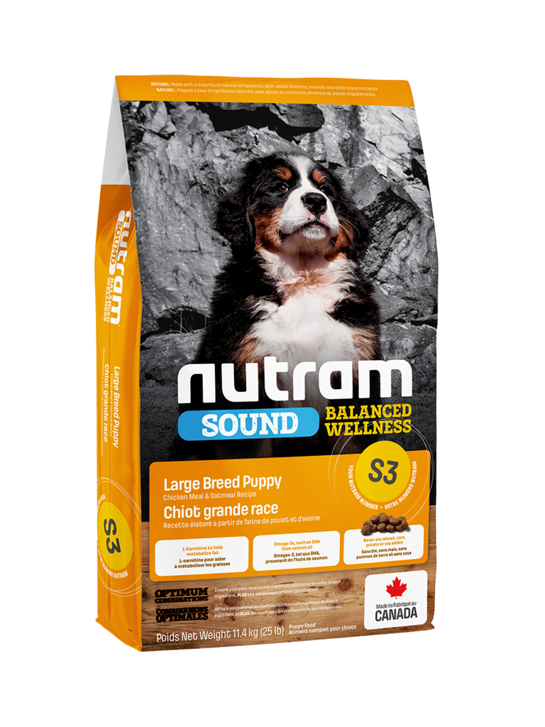(S3) Nutram - Équilibré Poulet & Avoine Chiot Grande Race 11.4 Kg. Bêtes Gourmandes, spécialiste en nourriture et produits pour chien et chat en ligne et en magasin à Québec.