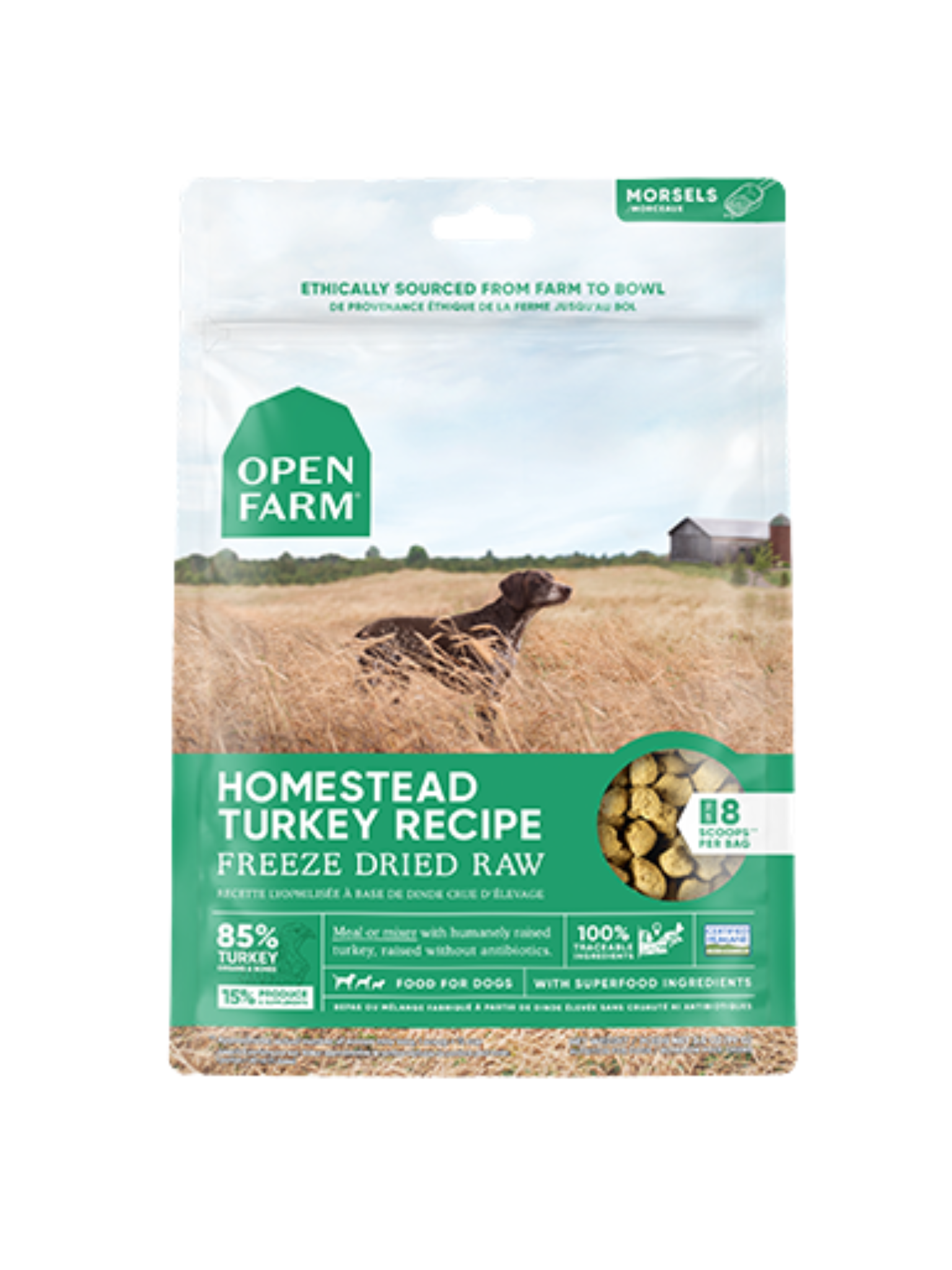 Openfarm - Morceaux de dinde lyophilisée 3.5Oz. Bêtes Gourmandes, spécialiste en nourriture et produits pour chien et chat en ligne et en magasin à Québec.