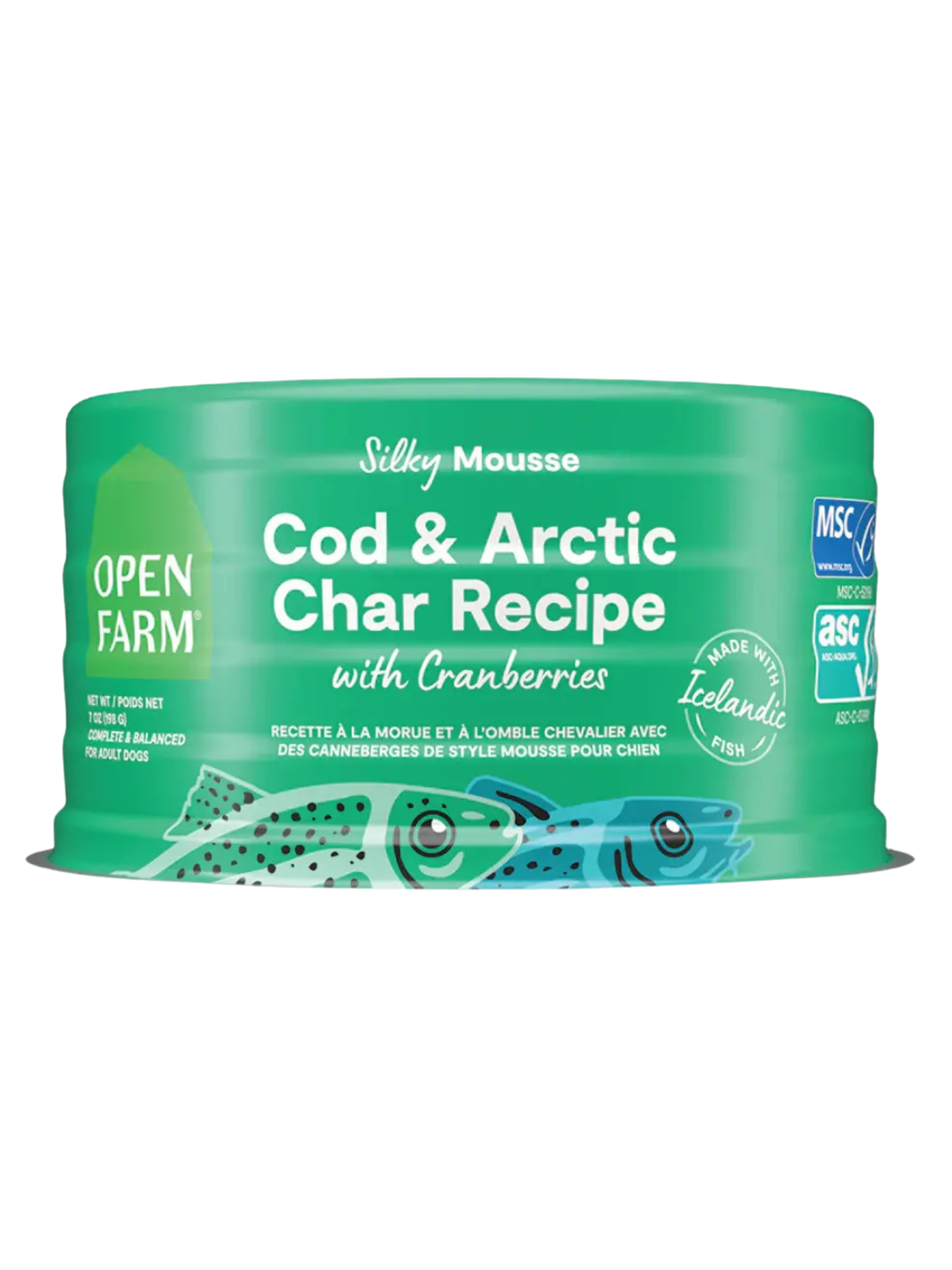 OPEN FARM - Mousse morue, omble chevalier & canneberges 7oz. Bêtes Gourmandes, boutique spécialisée alimentation, éducation et sports pour chiens à Québec.

