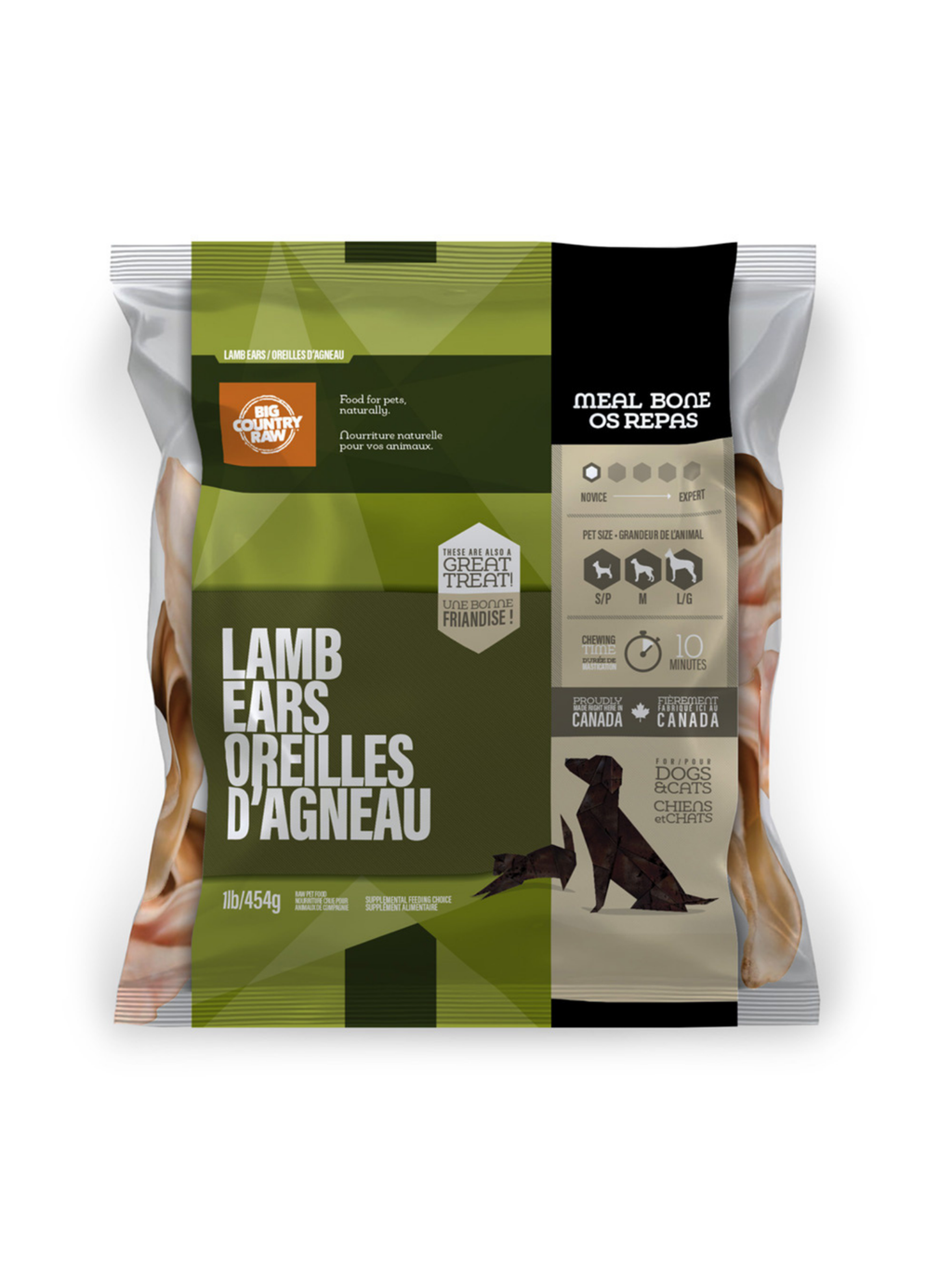 BIG COUNTRY RAW - Oreilles d'agneau 1 lb. Bêtes Gourmandes, boutique spécialisée alimentation, éducation et sports pour chiens à Québec.