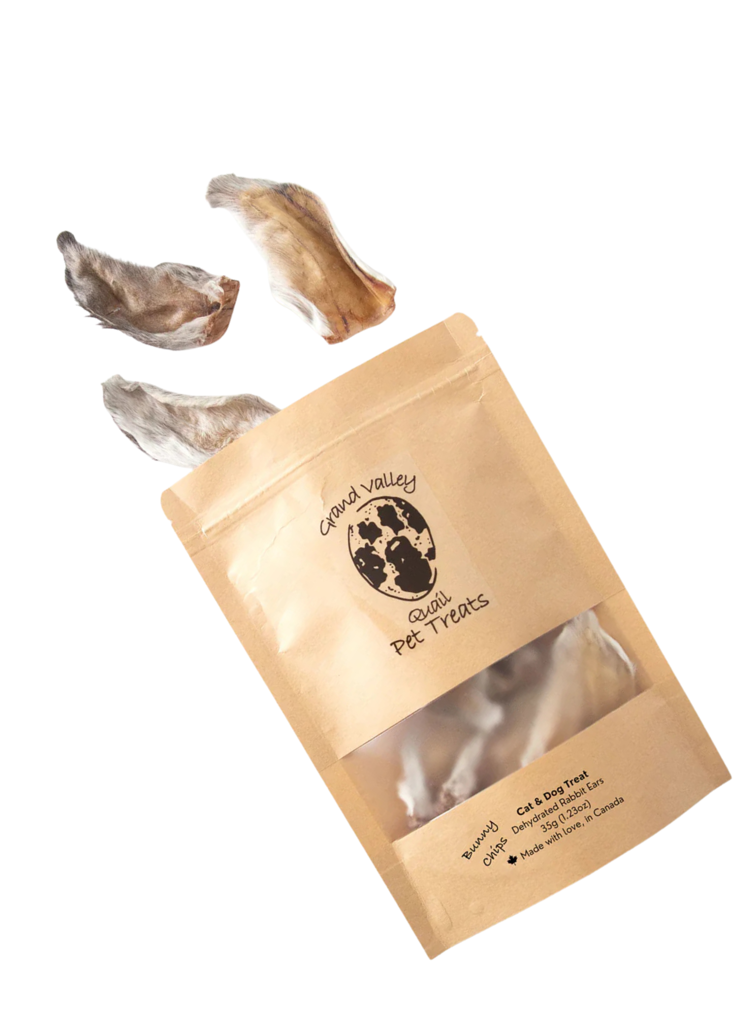 GVQ - Oreilles de lapins (unité). Bêtes Gourmandes, boutique spécialisée alimentation, éducation et sports pour chiens à Québec.