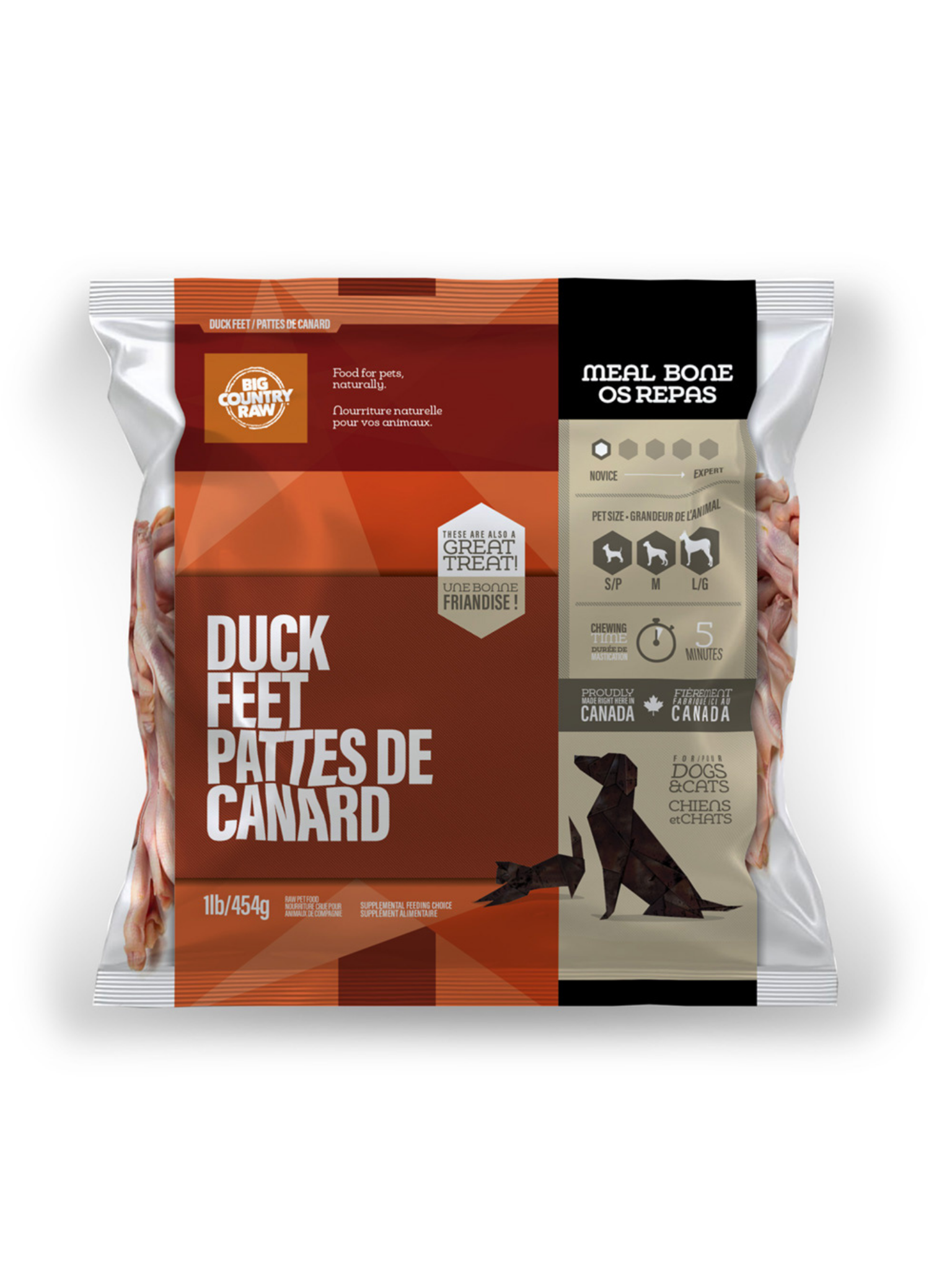 BIG COUNTRY RAW Pattes de canard déshydratées. Bêtes Gourmandes, boutique spécialisée en alimentation, éducation et sports canins à Québec.
