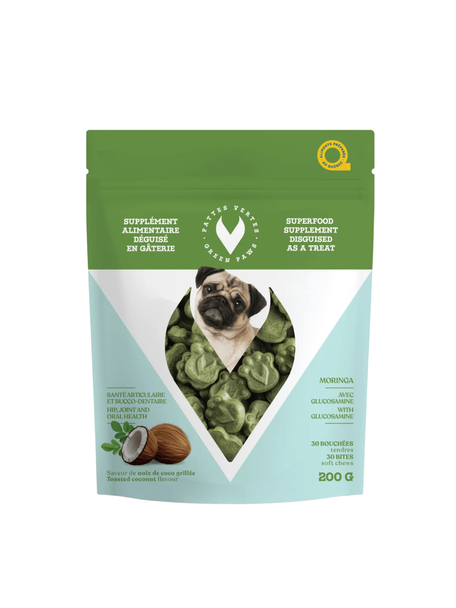 PATTES VERTES - Bouchée fonctionnelles pour chien glucosamine. Bêtes Gourmandes spécialiste en comportement canin et nutrition pour animaux de compagnie.