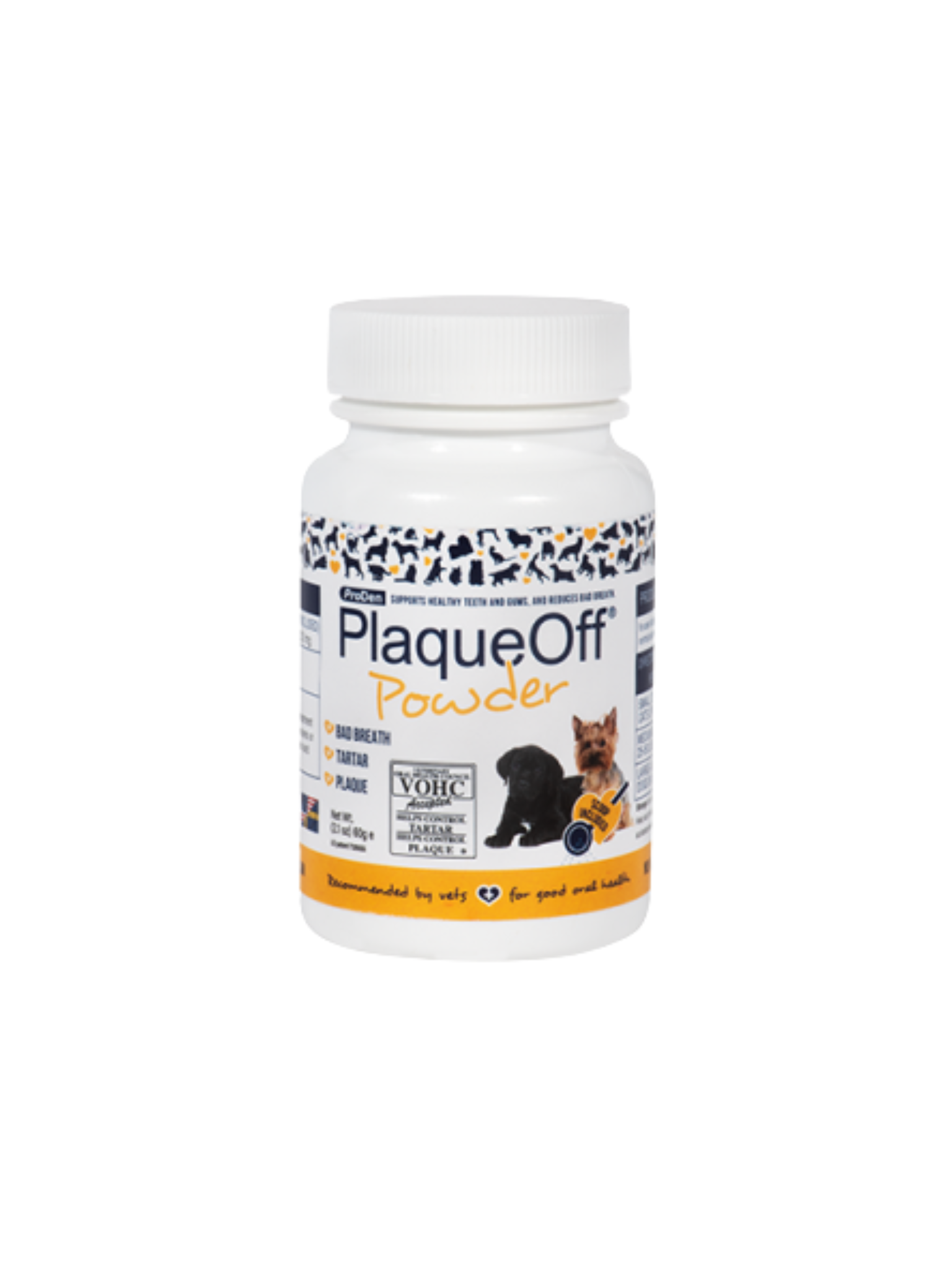La poudre ProDen PlaqueOff® soutient les dents, les gencives et l'odeur d'haleine normales et saines. Il suffit de l'ajouter à des aliments humides ou secs une fois par jour. Bêtes Gourmandes spécialiste en produit et nutrition pour chien et chat à Québec.