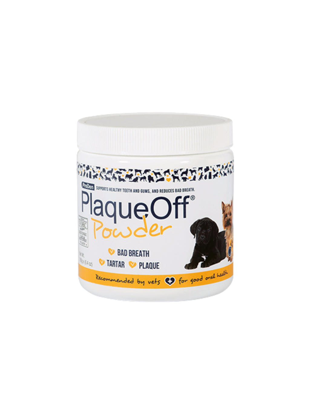 La poudre ProDen PlaqueOff® soutient les dents, les gencives et l'odeur d'haleine normales et saines. Il suffit de l'ajouter à des aliments humides ou secs une fois par jour. Bêtes Gourmandes spécialiste en produit et nutrition pour chien et chat à Québec.
