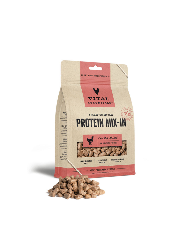 VE - Poulet lyophilisé MIX-IN 6oz. Bêtes Gourmandes, boutique spécialisée alimentation, éducation et sports pour chiens à Québec.