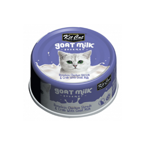 KIT CAT - Nourriture humide pour chat poulet & crabe avec lait de chèvre 70gm. Bêtes Gourmandes, boutique spécialisée alimentation, éducation et sports pour chiens à Québec.