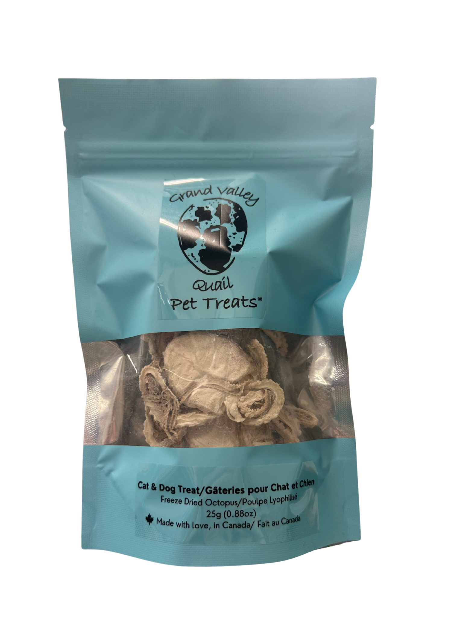 GVQ - Sac de poulpe 25g. Bêtes Gourmandes, boutique spécialisée alimentation, éducation et sports pour chiens à Québec.