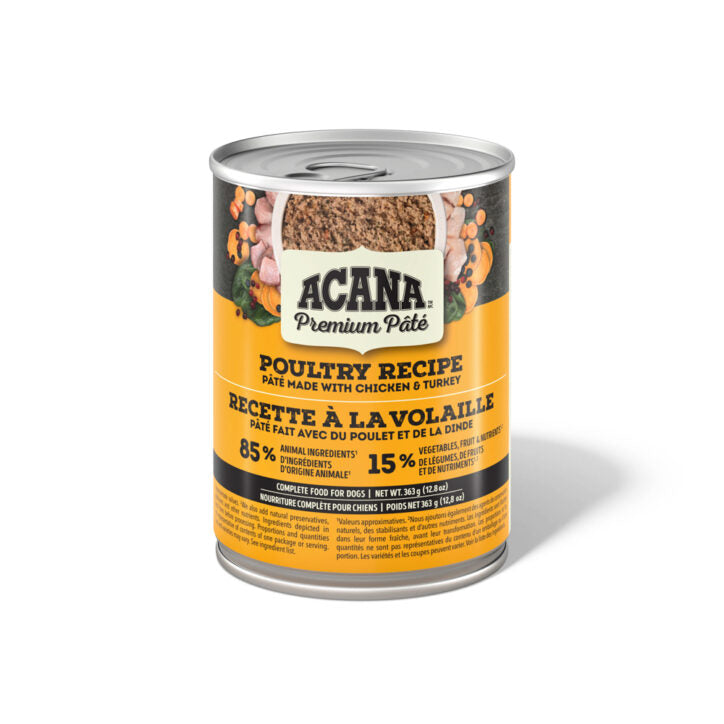 ACANA - Pâté premium volaille 363g. Bêtes Gourmandes, boutique spécialisée alimentation, éducation et sports pour chiens à Québec.