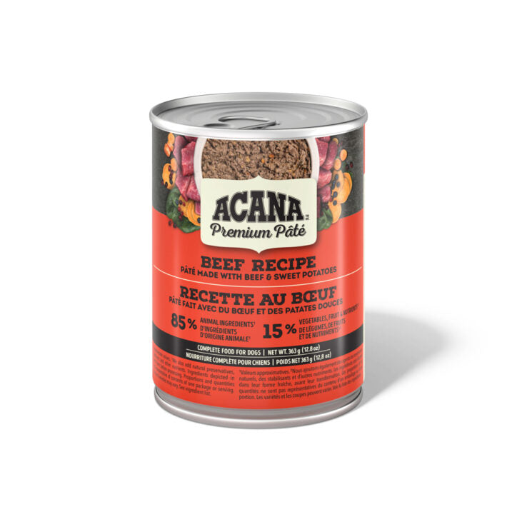 ACANA - Pâté premium boeuf 363g. Bêtes Gourmandes, boutique spécialisée alimentation, éducation et sports pour chiens à Québec.