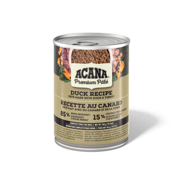 ACANA - Pâté premium canard 363g. Bêtes Gourmandes, boutique spécialisée alimentation, éducation et sports pour chiens à Québec.