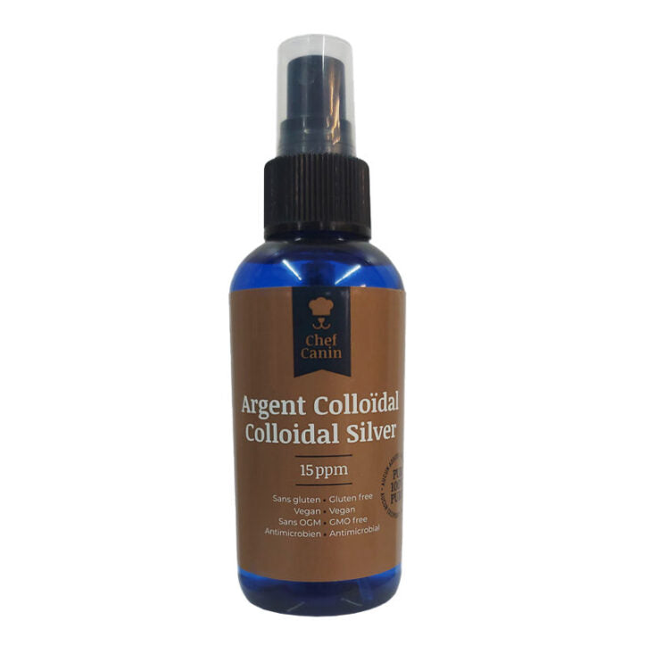 CHEF CANIN - Argent colloidal 15ppm 250ml. Bêtes Gourmandes, boutique spécialisée alimentation, éducation et sports pour chiens à Québec.