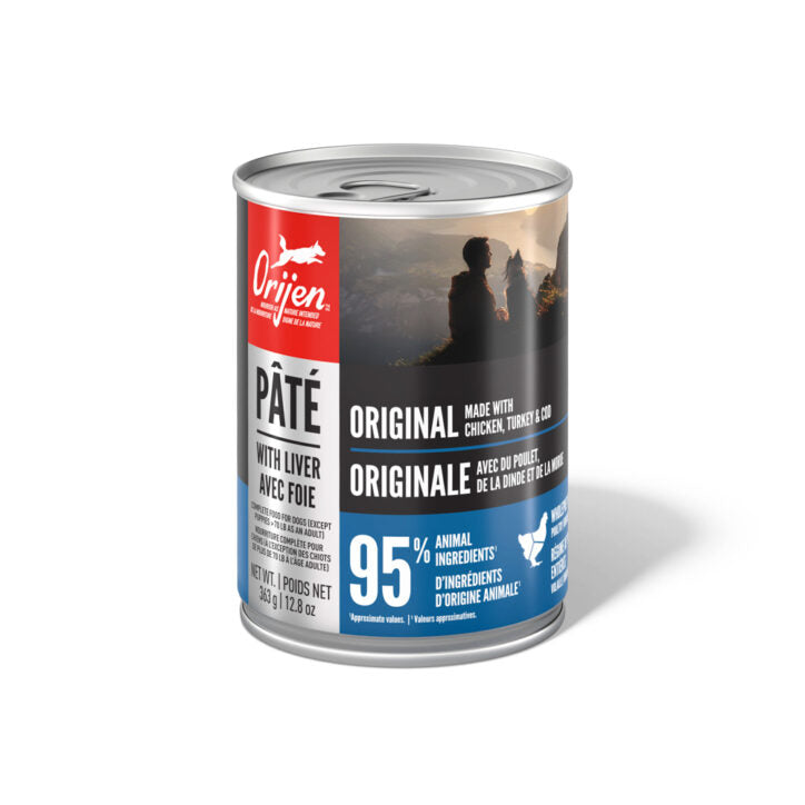 ORIJEN - Pâté original avec foie 363g. Bêtes Gourmandes, boutique spécialisée alimentation, éducation et sports pour chiens à Québec.