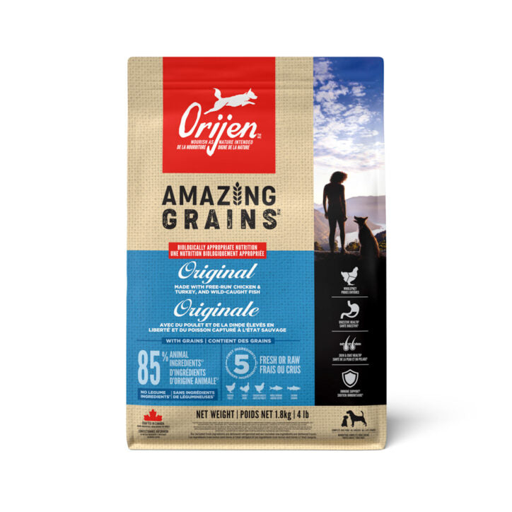 ORIJEN - Recette original avec grains. Bêtes Gourmandes, boutique spécialisée alimentation, éducation et sports pour chiens à Québec.