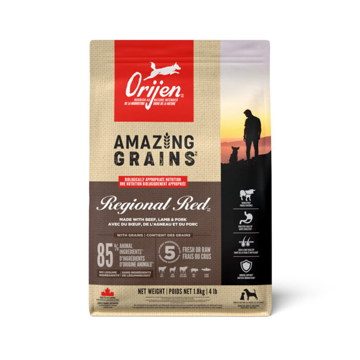 ORIJEN - Recette regional avec grains. Bêtes Gourmandes, boutique spécialisée alimentation, éducation et sports pour chiens à Québec.