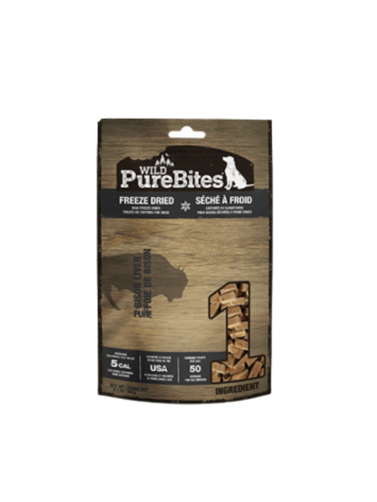PUREBITES - Foie de bison 60g. Bêtes Gourmandes, boutique spécialisée alimentation, éducation et sports pour chiens à Québec.