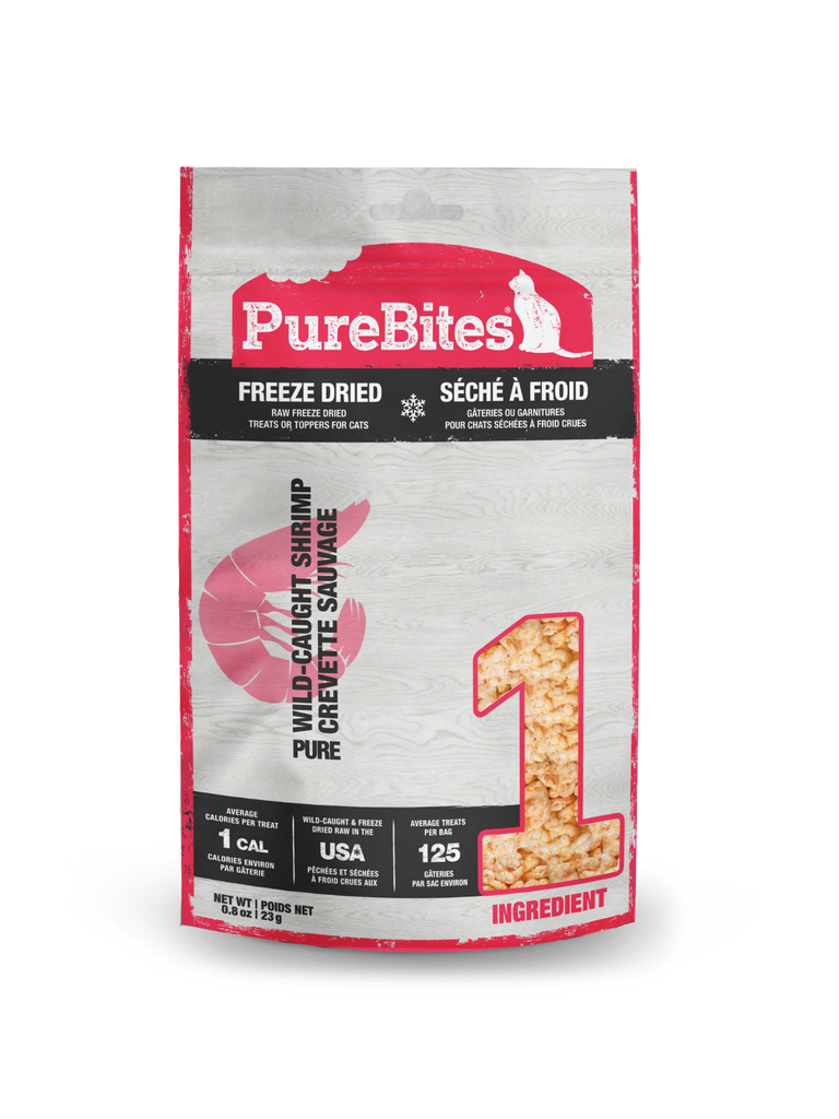 PUREBITES - Crevettes lyophilisées 23g. Bêtes Gourmandes, boutique spécialisée alimentation, éducation et sports pour chiens à Québec.