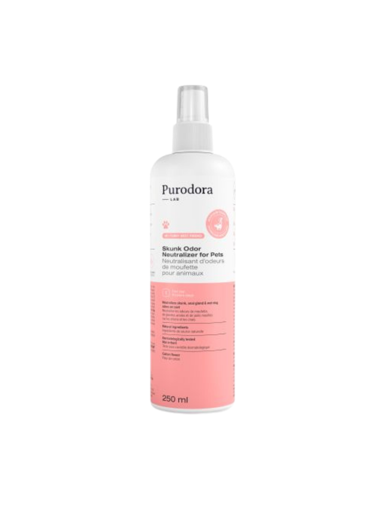 Purodora Lab - Neutralisant D’Odeurs De Moufettes 250Ml. Bêtes Gourmandes, spécialiste en nourriture et produits pour chien et chat en ligne et en magasin à Québec.