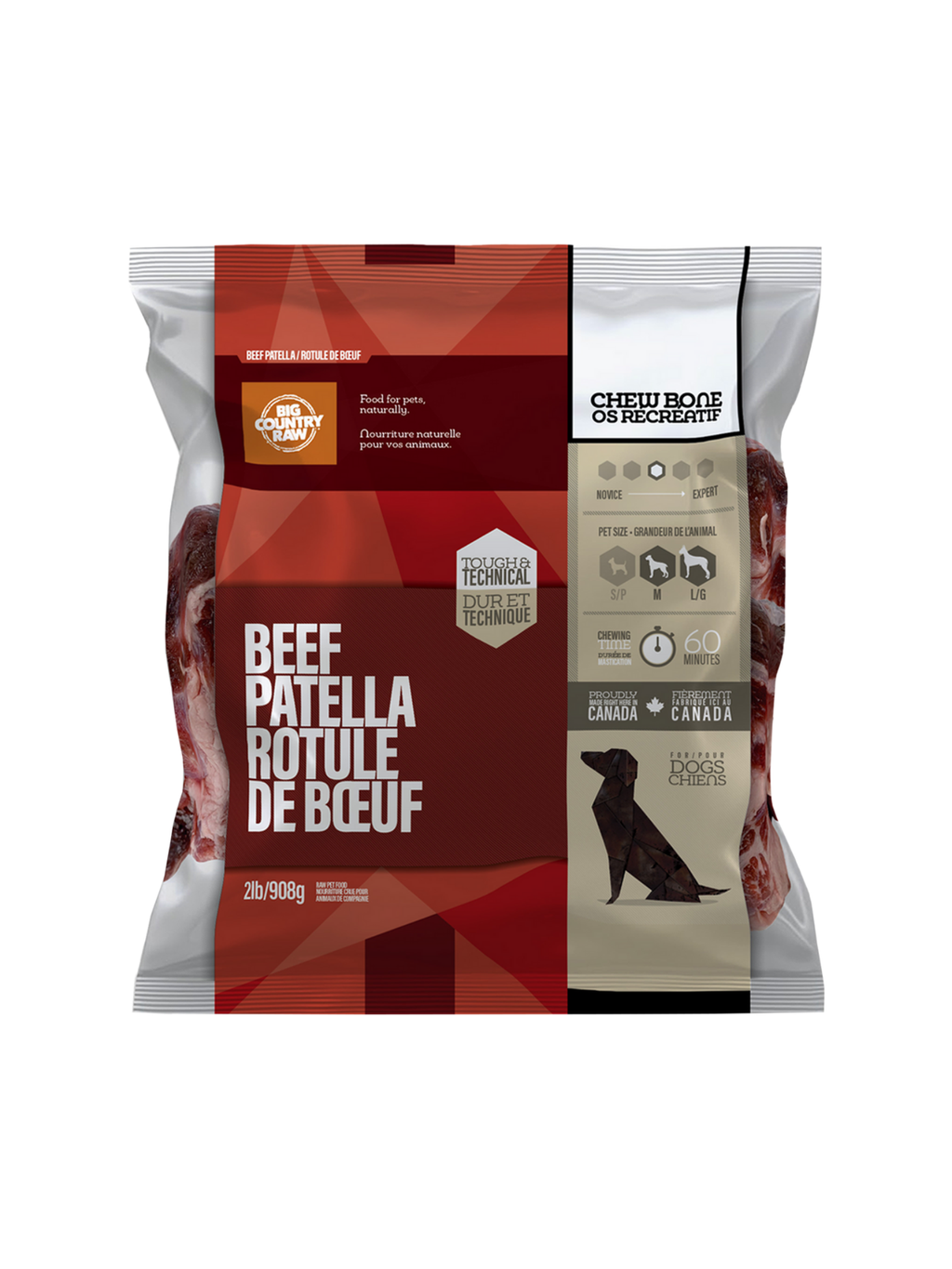 BIG COUNTRY RAW - Rotule de boeuf cru 2lbs. Bêtes Gourmandes, boutique spécialisée alimentation, éducation et sports pour chiens à Québec.
