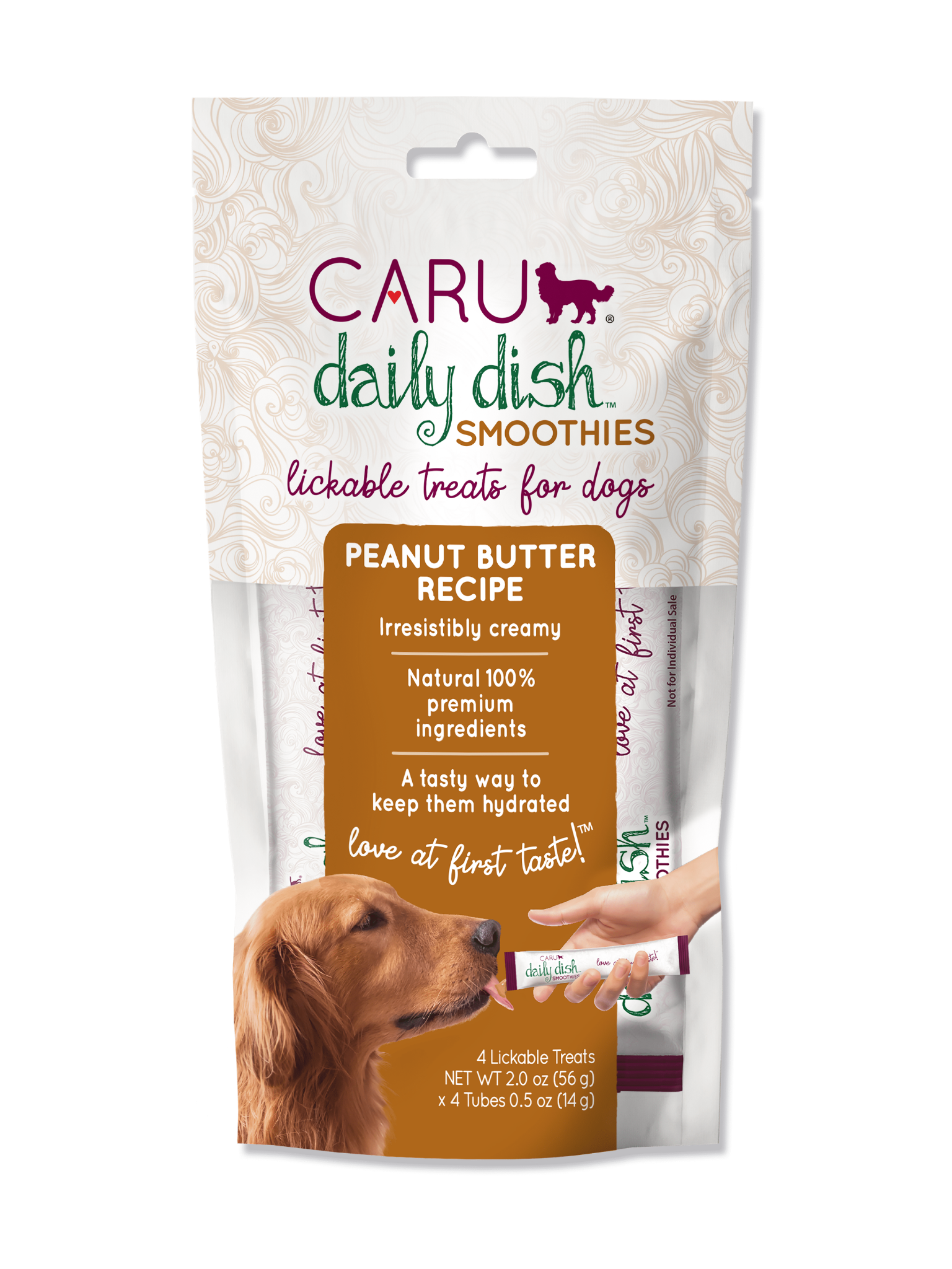 CARU - Gâterie smoothie en tube pour chien au beurre d'arachide (4x 2 oz). Bêtes Gourmandes, boutique spécialisée alimentation, éducation et sports pour chiens à Québec.