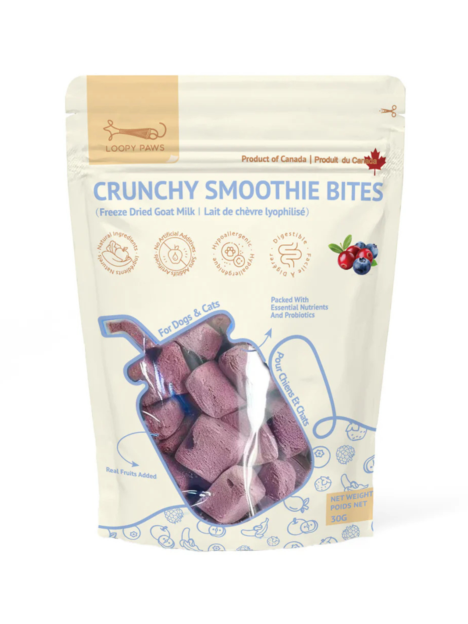 LOOPY PAWS - Gâteries lyophilisés smoothie bites mélange de baies 30g