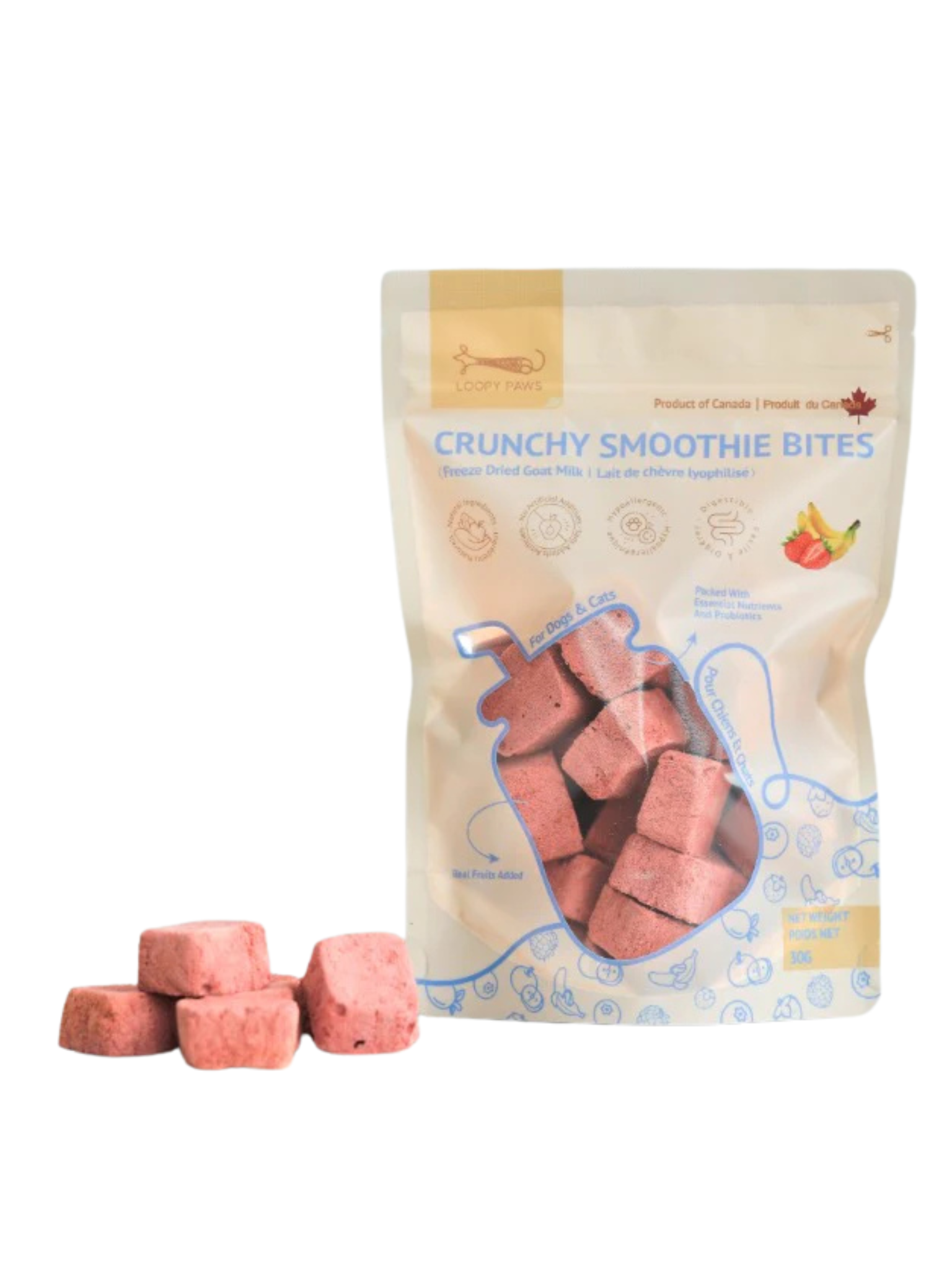LOOPY PAWS - Gâteries lyophilisées smoothie bites fraise & banane 30g