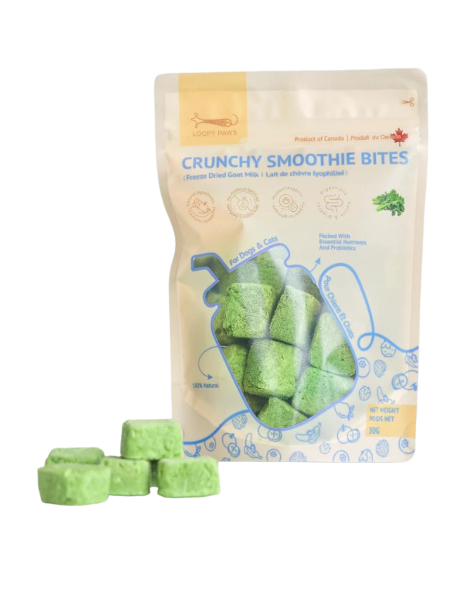 LOOPY PAWS - Gâteries lyophilisées smoothie bites kale 30g