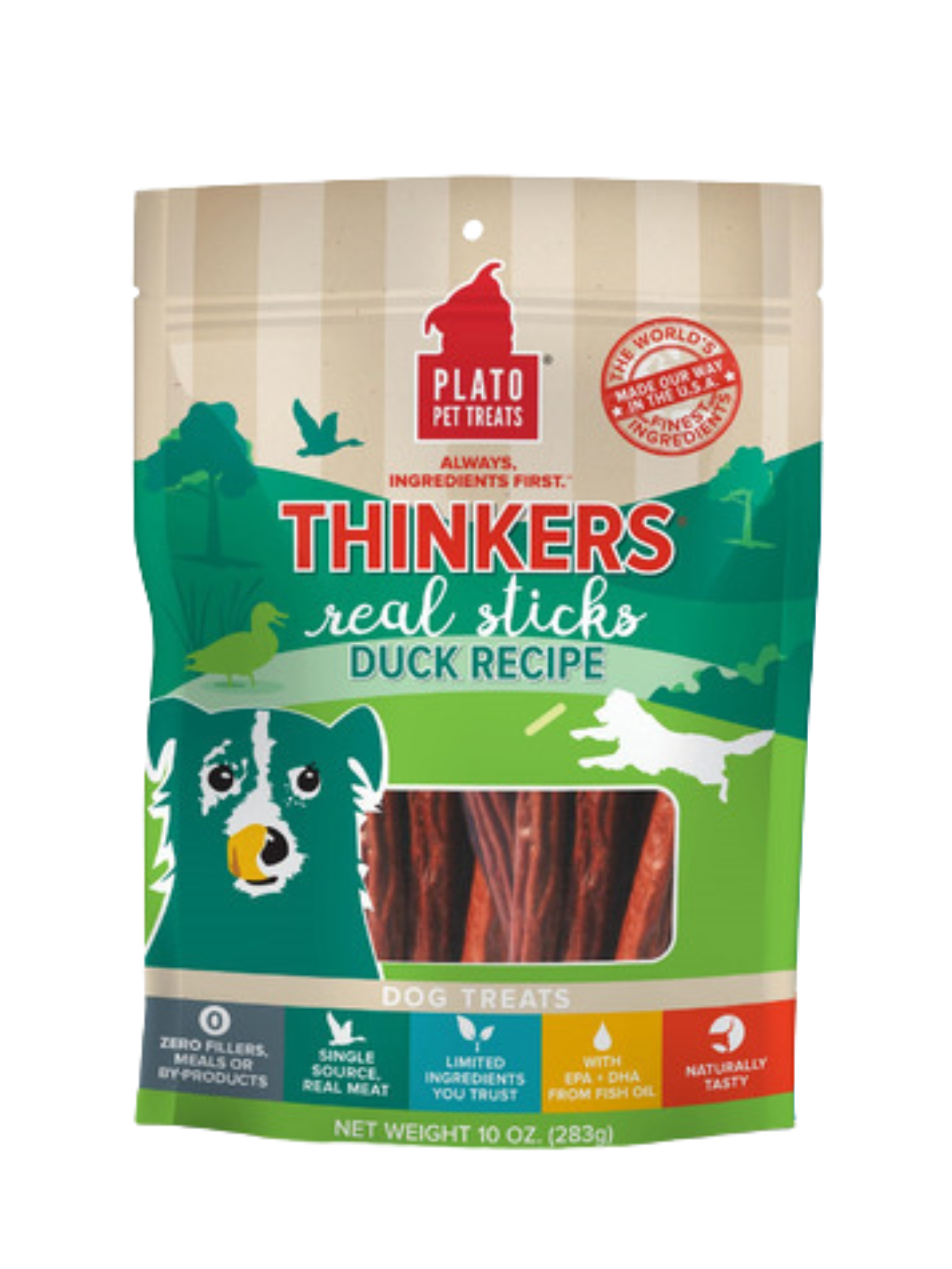 PLATO - Thinker bâtonnet au canard 10oz. Bêtes Gourmandes, boutique spécialisée alimentation, éducation et sports pour chiens à Québec.