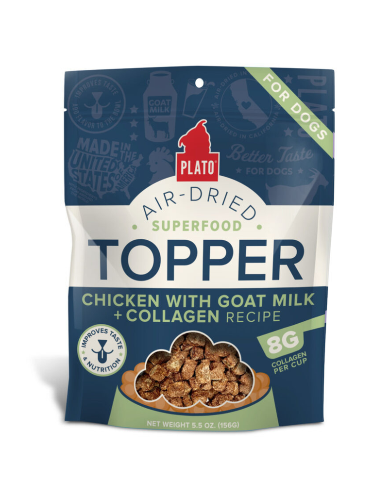 PLATO - Topper poulet, lait de chèvre & collagène. Bêtes Gourmandes, boutique spécialisée alimentation, éducation et sports pour chiens à Québec.