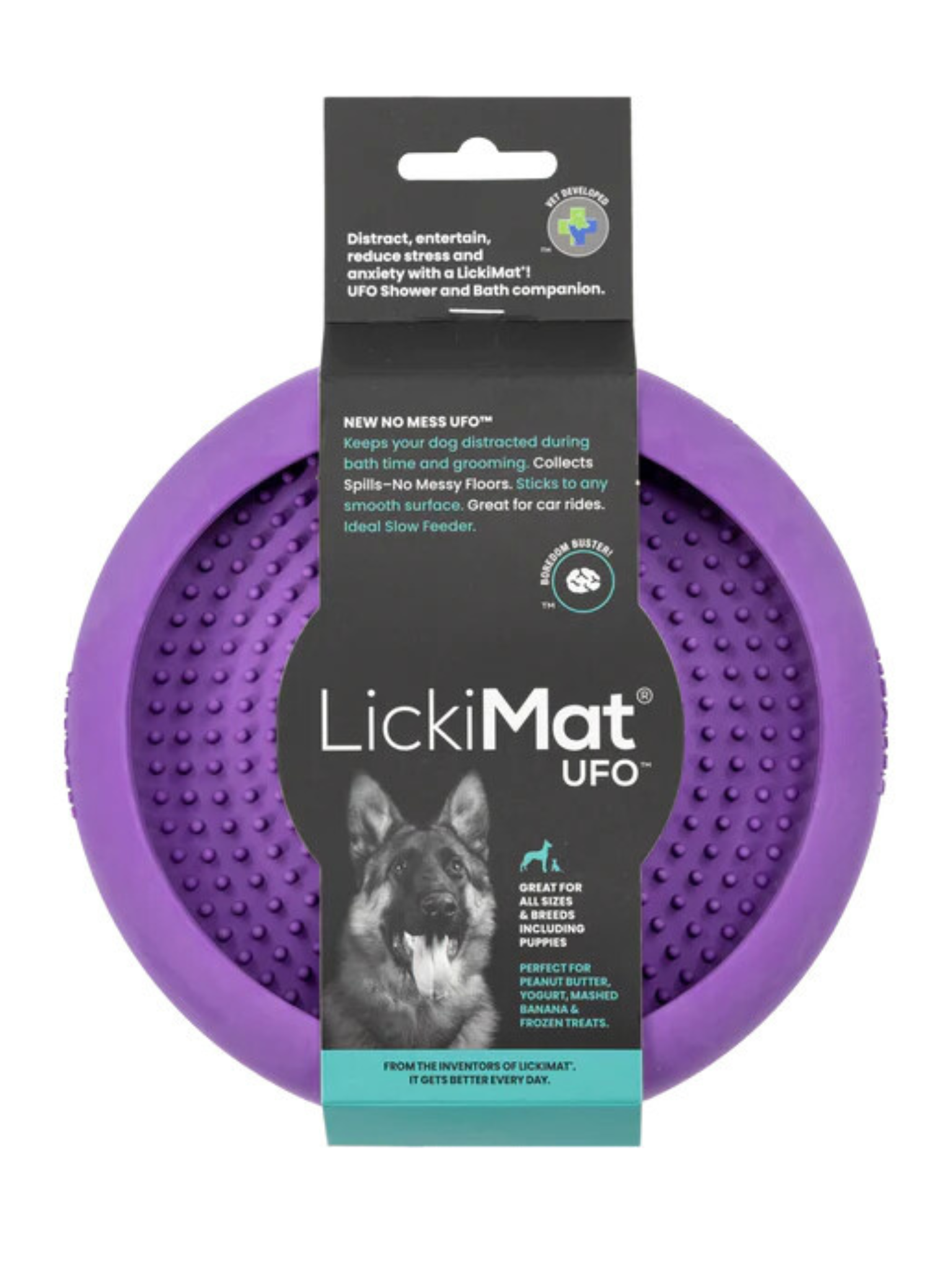 LICKIMAT - Tapis de léchage UFO avec ventouse. Bêtes Gourmandes, boutique spécialisée alimentation, éducation et sports pour chiens à Québec.