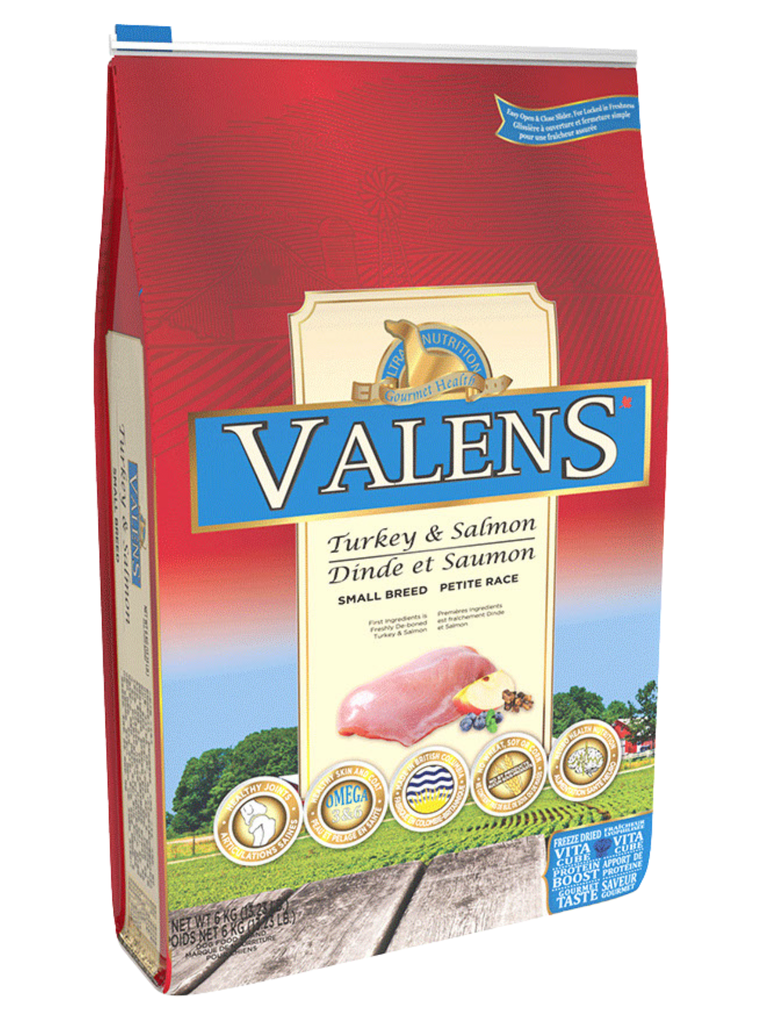 Valens - Chien Petite Race Dinde & Saumon 3Kg. Bêtes Gourmandes, spécialiste en nourriture et produits pour chien et chat en ligne et en magasin à Québec.