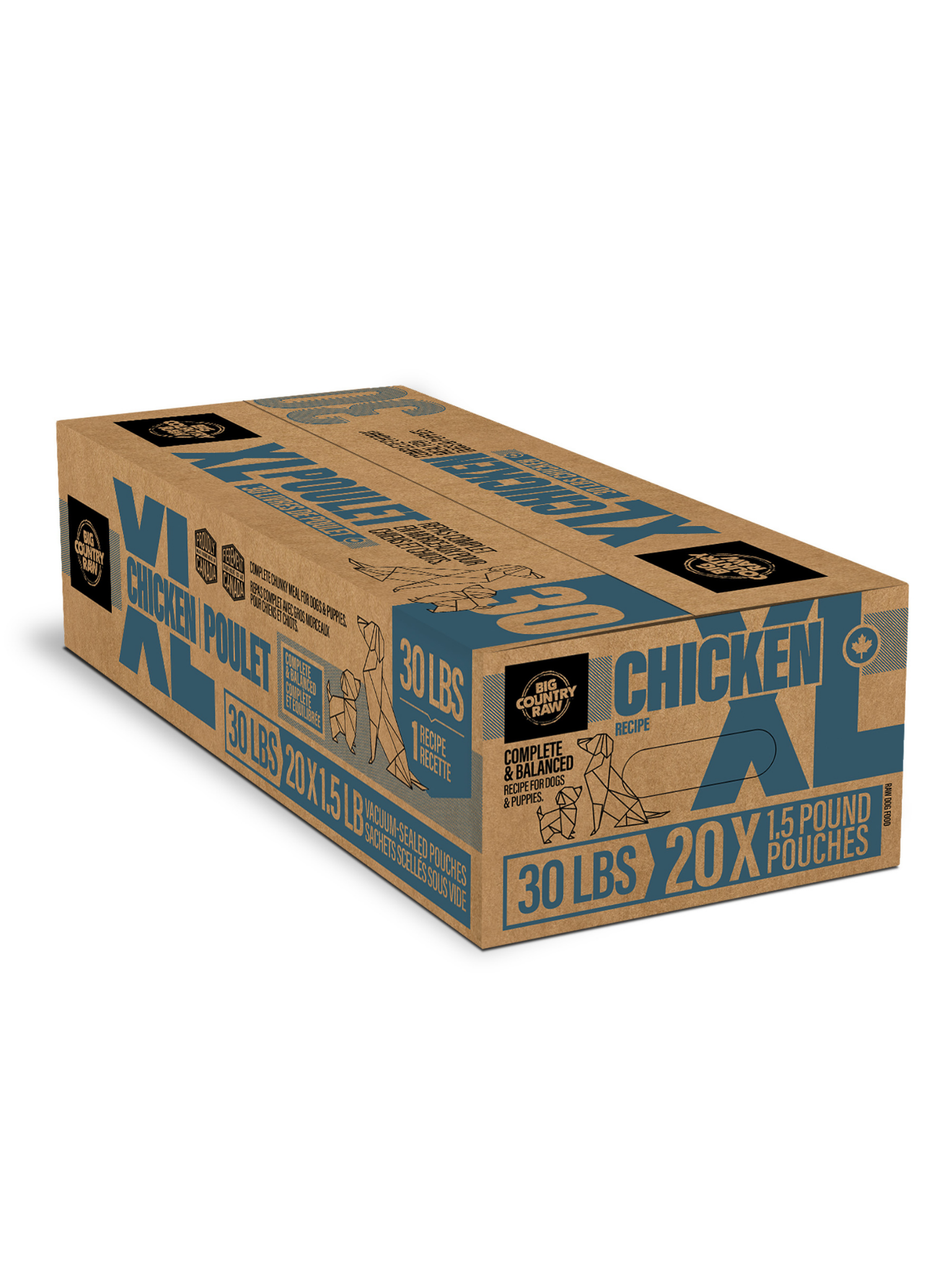 BIG COUNTRY RAW - XL poulet 30 lbs. Bêtes Gourmandes, boutique spécialisée alimentation, éducation et sports pour chiens à Québec.