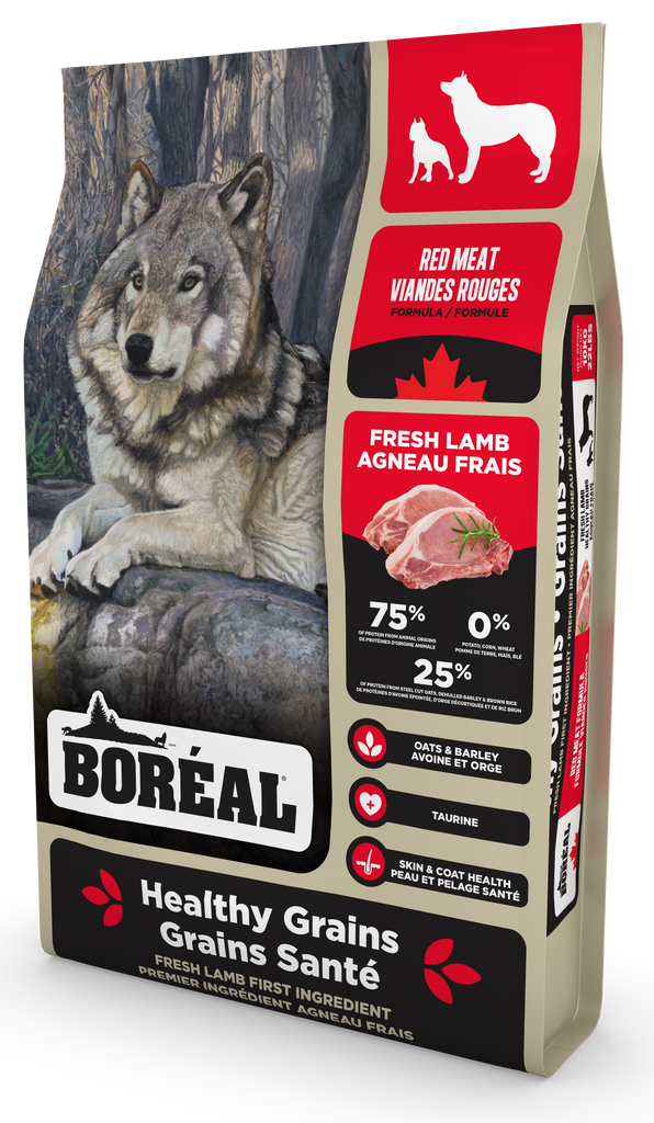 Boréal, nourriture avec grains santé à la viande rouge pour chien de tout âge. Boutique Bêtes Gourmandes, Ville de Québec.