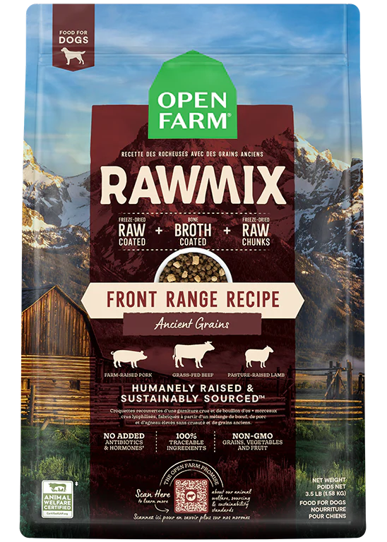 RAWMIX, Open Farm nourriture infusée de bouillon avec des morceaux de lyophilisé. Boutique Bêtes Gourmandes, Ville de Québec.